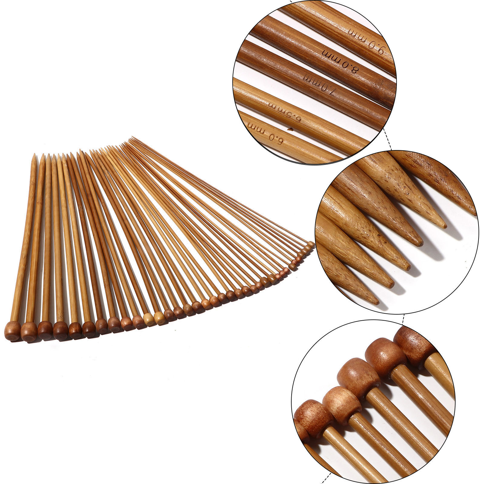 Picture of Bamboo Single Pointed Knitting Needles Brown 35cm(13 6/8") long