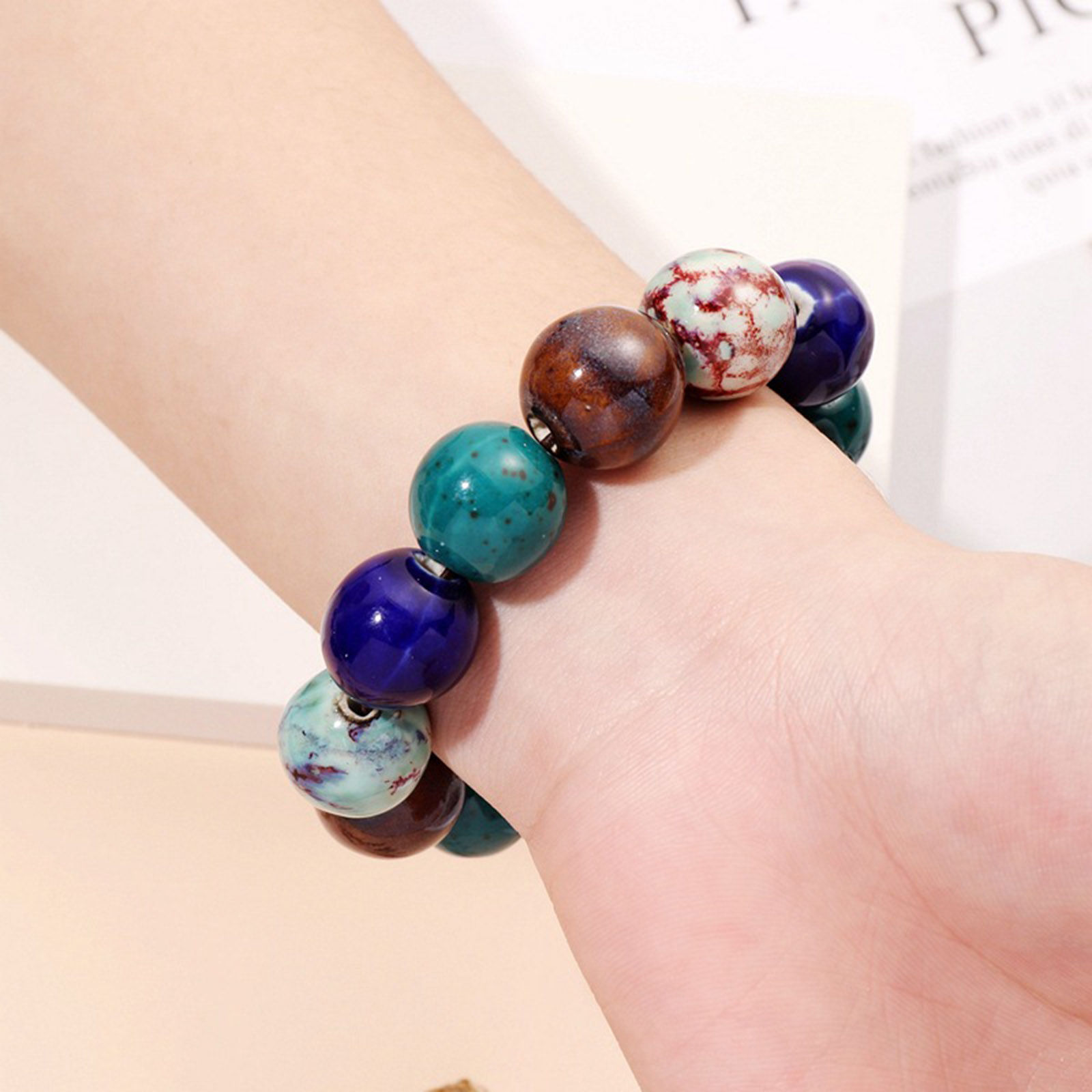 Imagen de Cerámica Étnico Dainty Bracelets Delicate Bracelets Beaded Bracelet Multicolor 19cm longitud, 1 Unidad