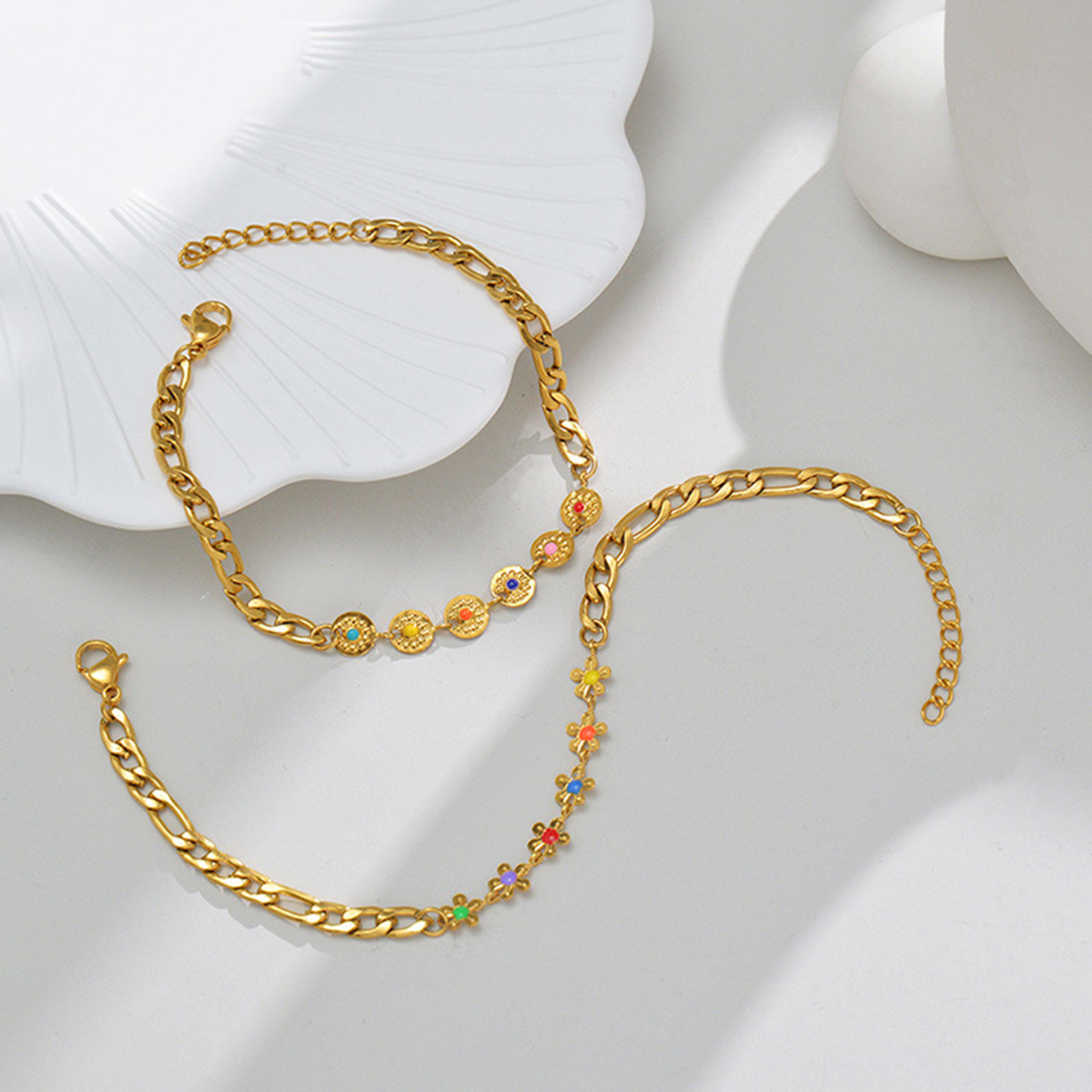 Immagine di 304 Acciaio Inossidabile Elegante Braccialetti Oro Placcato Multicolore 17cm Lunghezza, 1 Pz
