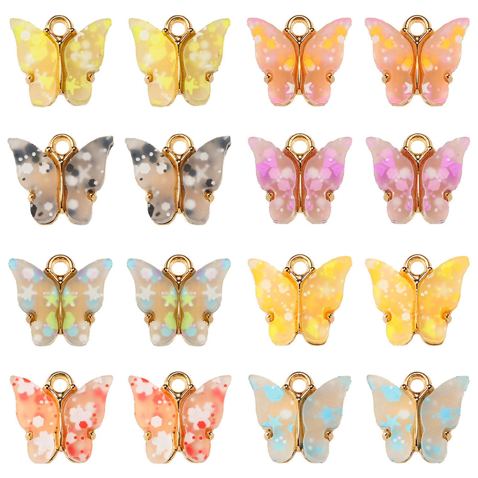 Immagine di Lega di Zinca + Acrilato Charms Farfalla Multicolore Paillettes 14mm x 12mm , 10 Pz