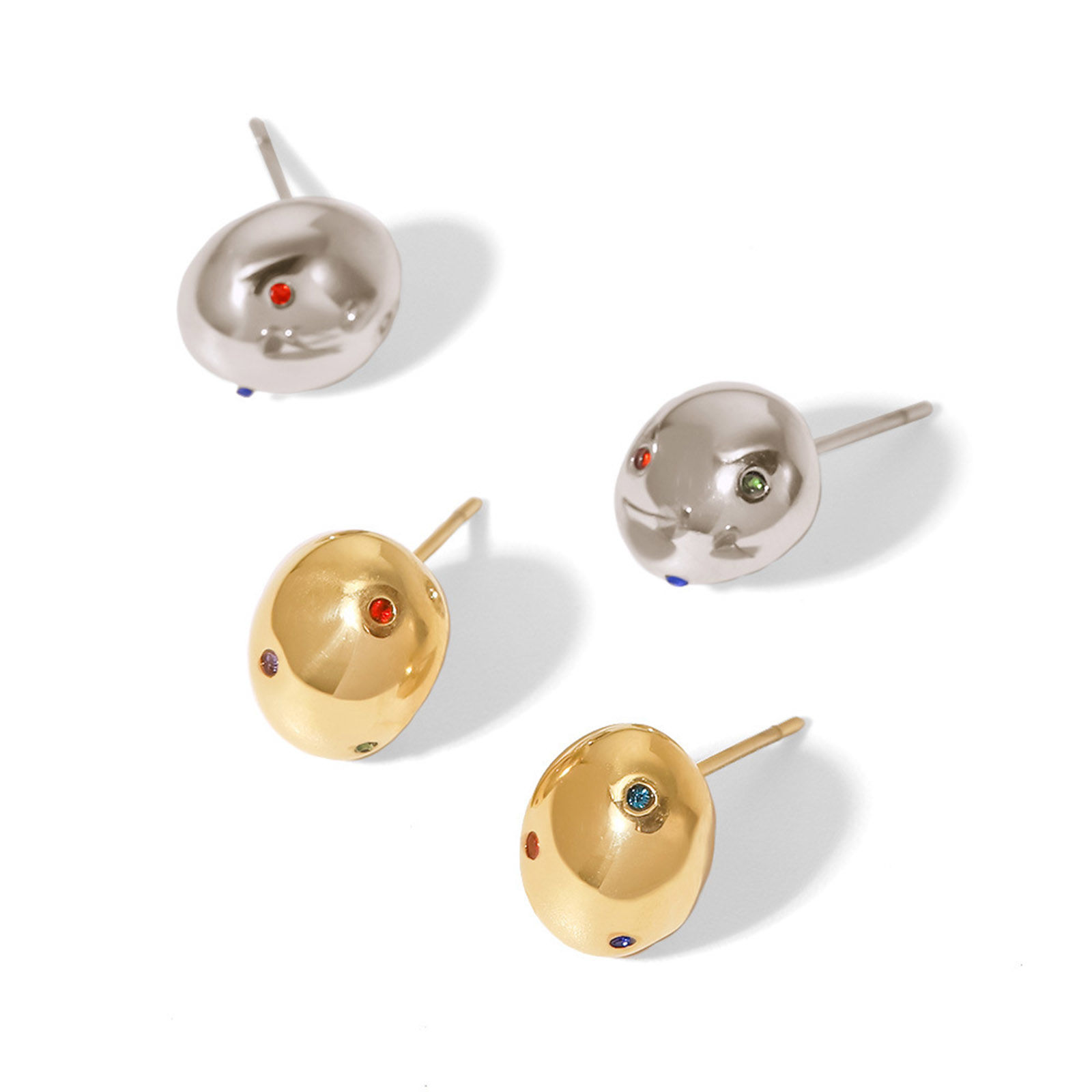Immagine di 304 Acciaio Inossidabile Semplice Orecchini a Perno Ovale Multicolore Cubic Zirconiae 5mm x 4mm, 1 Paio