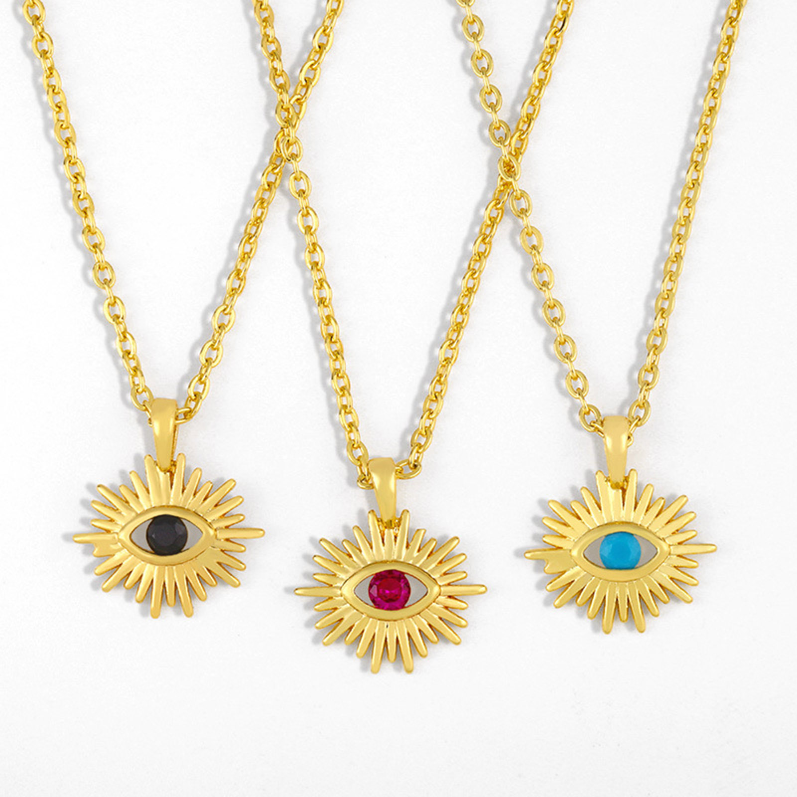 Immagine di Ecologico Semplice & Casual Religione 18K Oro Placcato Rame & Acciaio Inossidabile Cavo Catena Malocchio Collana con Ciondolo Per Donne 1 Pz