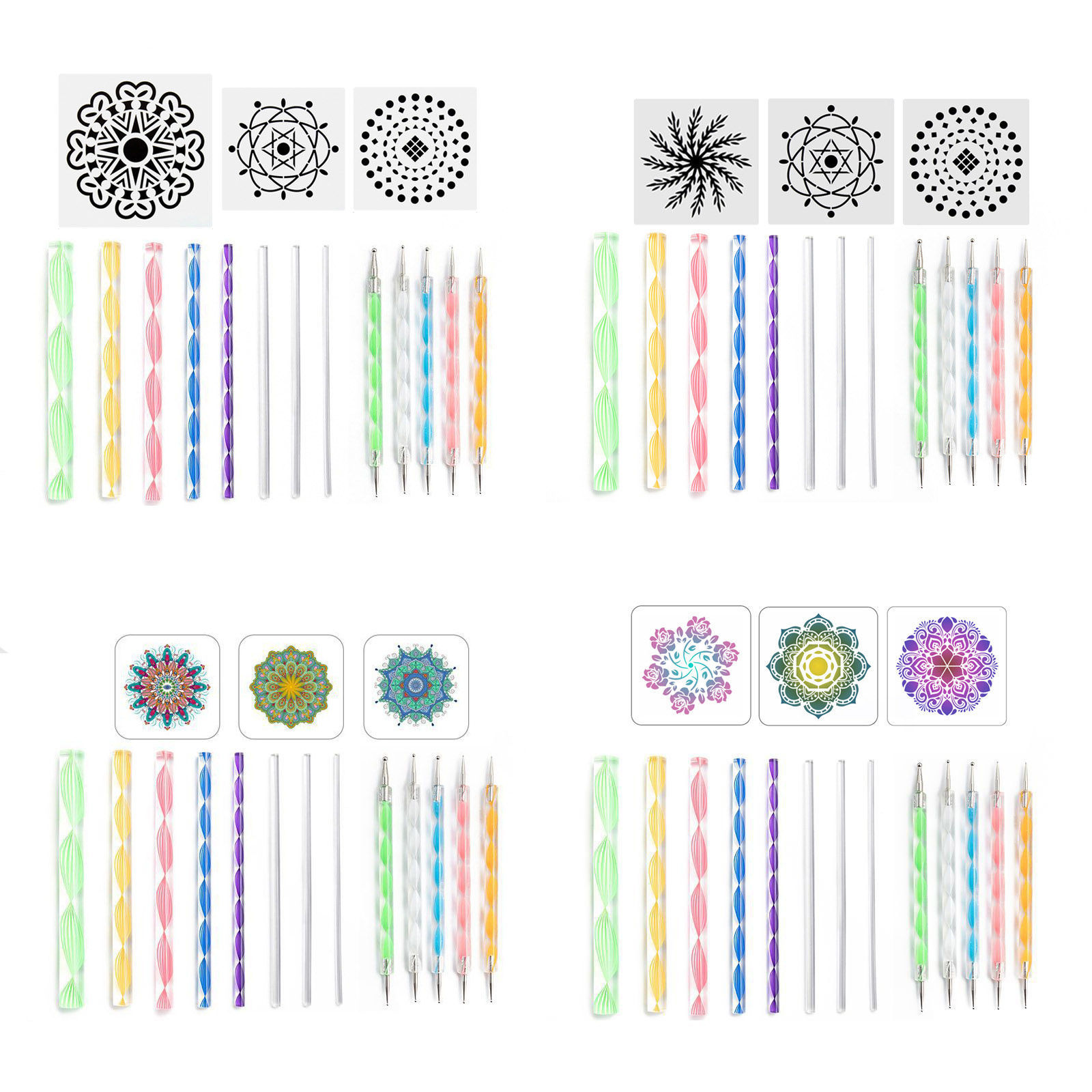 Picture of Plastic Buddhism Mandala Modeling Clay Tools Dotting Tools Gem Sticker Mold Embossing Dot Kit for Painting Rock Stone Pen Stencil Template Kit Multicolor 15cm x 15cm