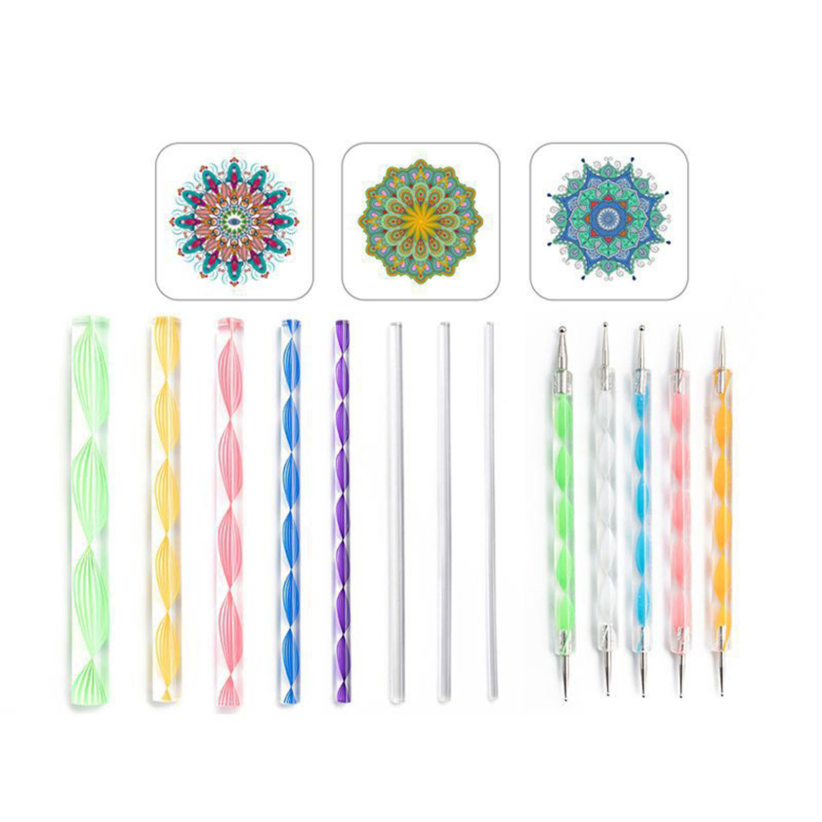 Picture of Plastic Buddhism Mandala Modeling Clay Tools Dotting Tools Gem Sticker Mold Embossing Dot Kit for Painting Rock Stone Pen Stencil Template Kit Multicolor 15cm x 15cm