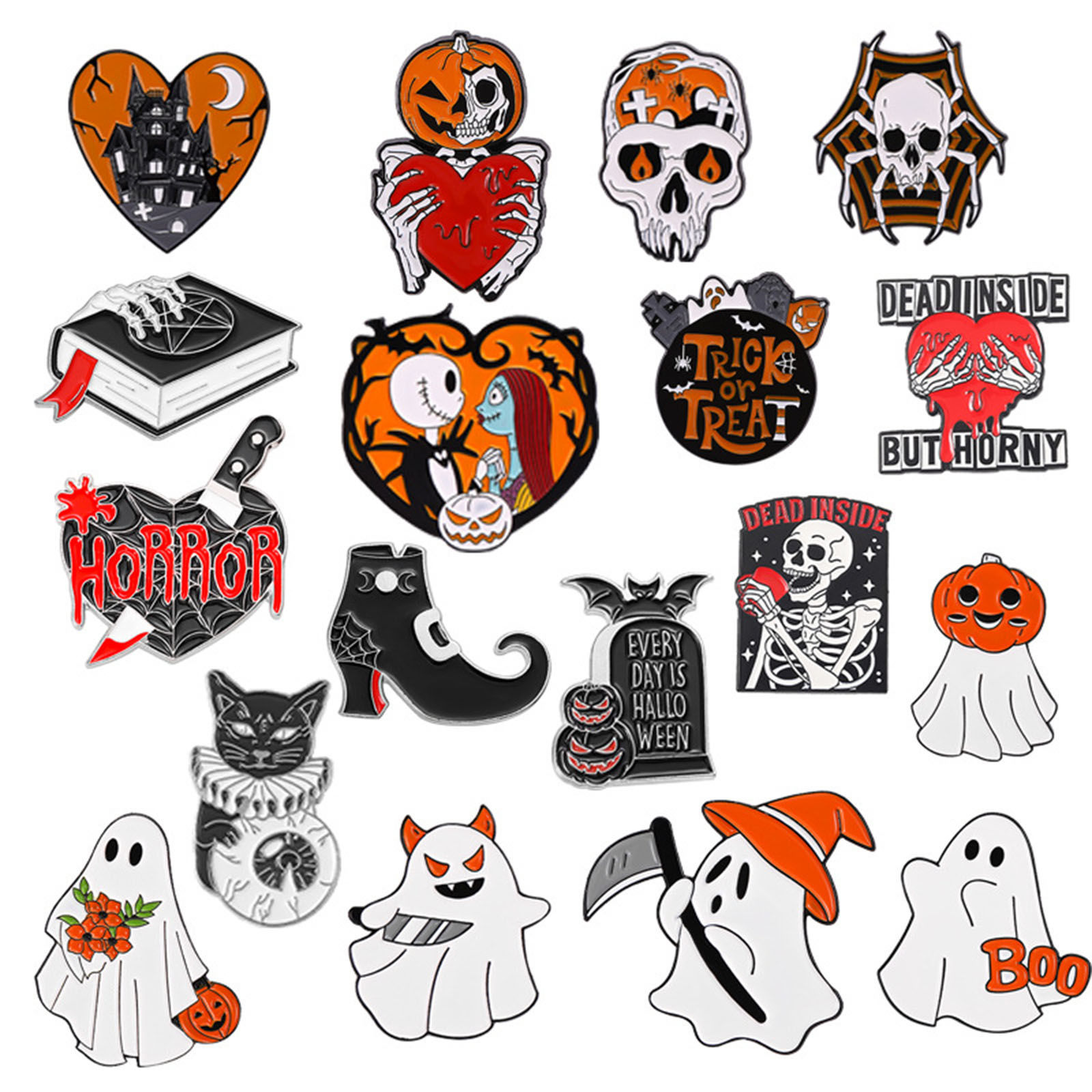Picture of Halloween Pin Brooches Skeleton Skull Heart Multicolor Enamel