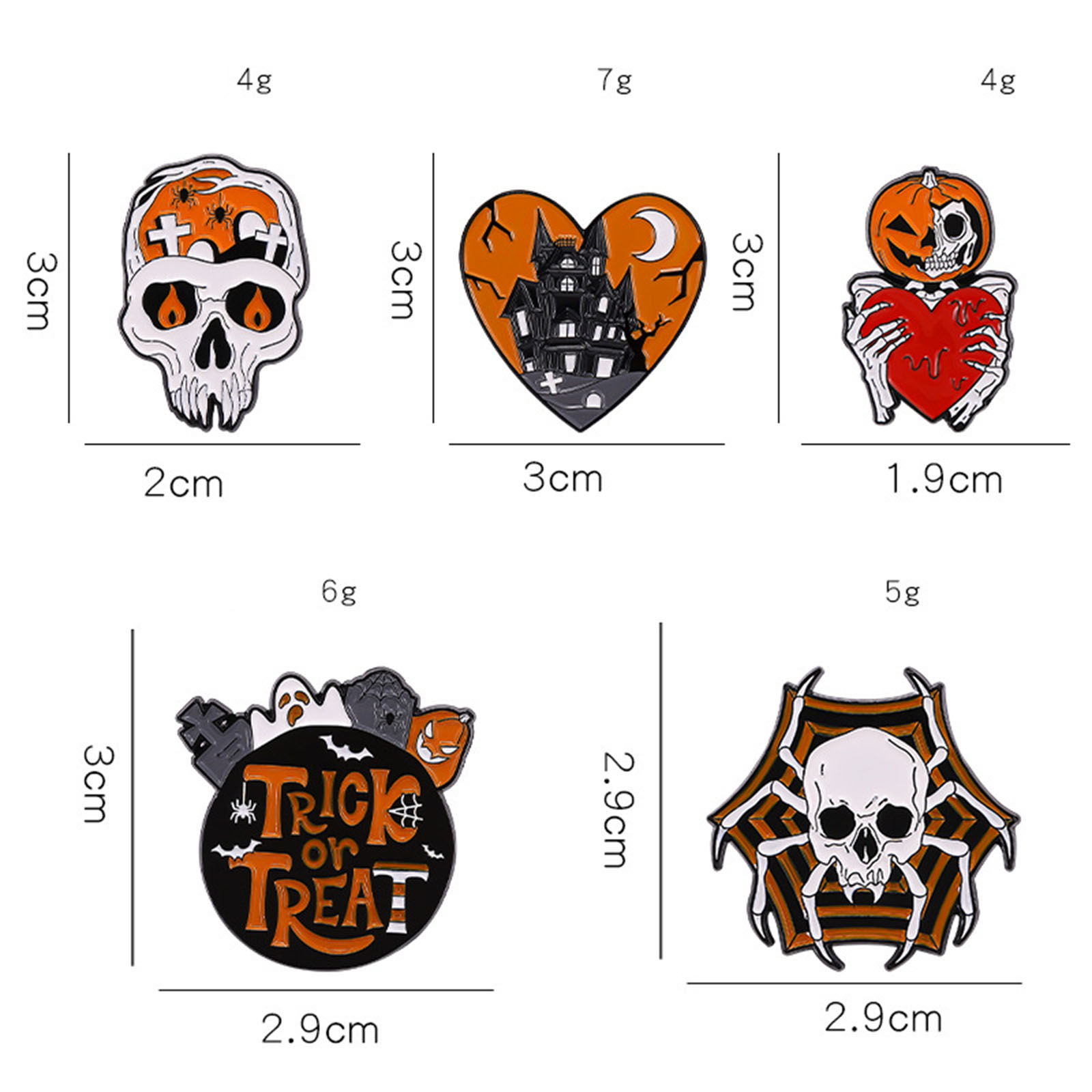 Imagen de Halloween Pin Broches Cráneo Corazón Multicolor Esmalte 1 Unidad