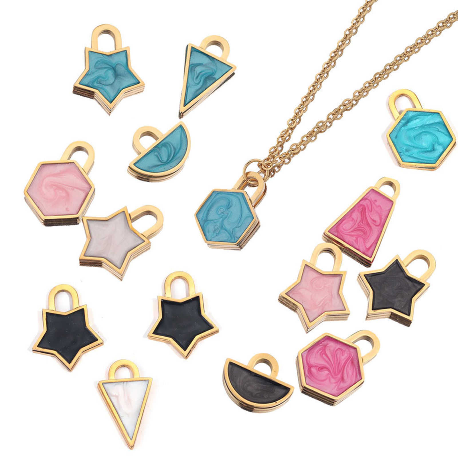 Immagine di 304 Acciaio Inossidabile Charms Geometrica Oro Placcato Multicolore Smalto 1 Pz