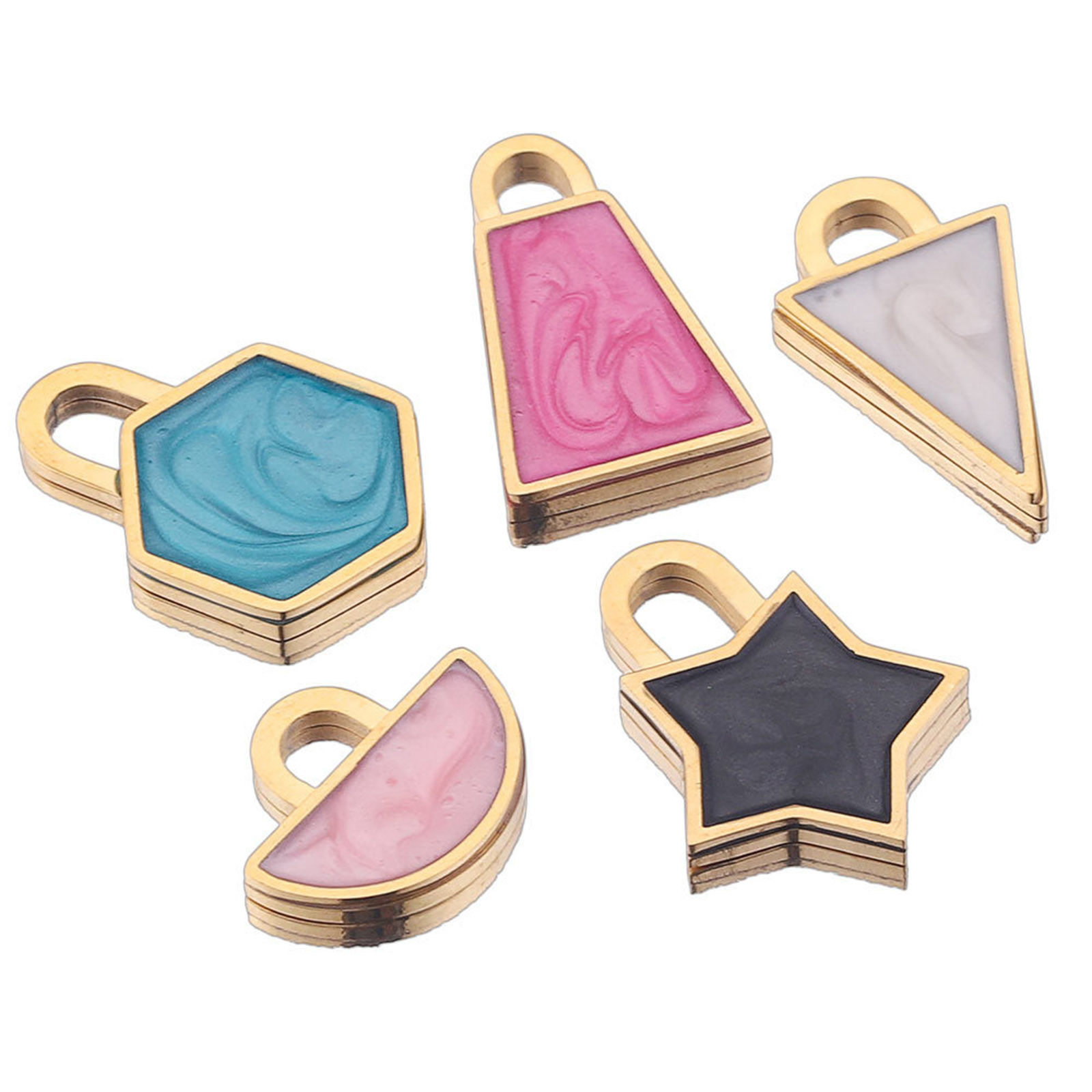 Immagine di 304 Acciaio Inossidabile Charms Geometrica Oro Placcato Multicolore Smalto 1 Pz