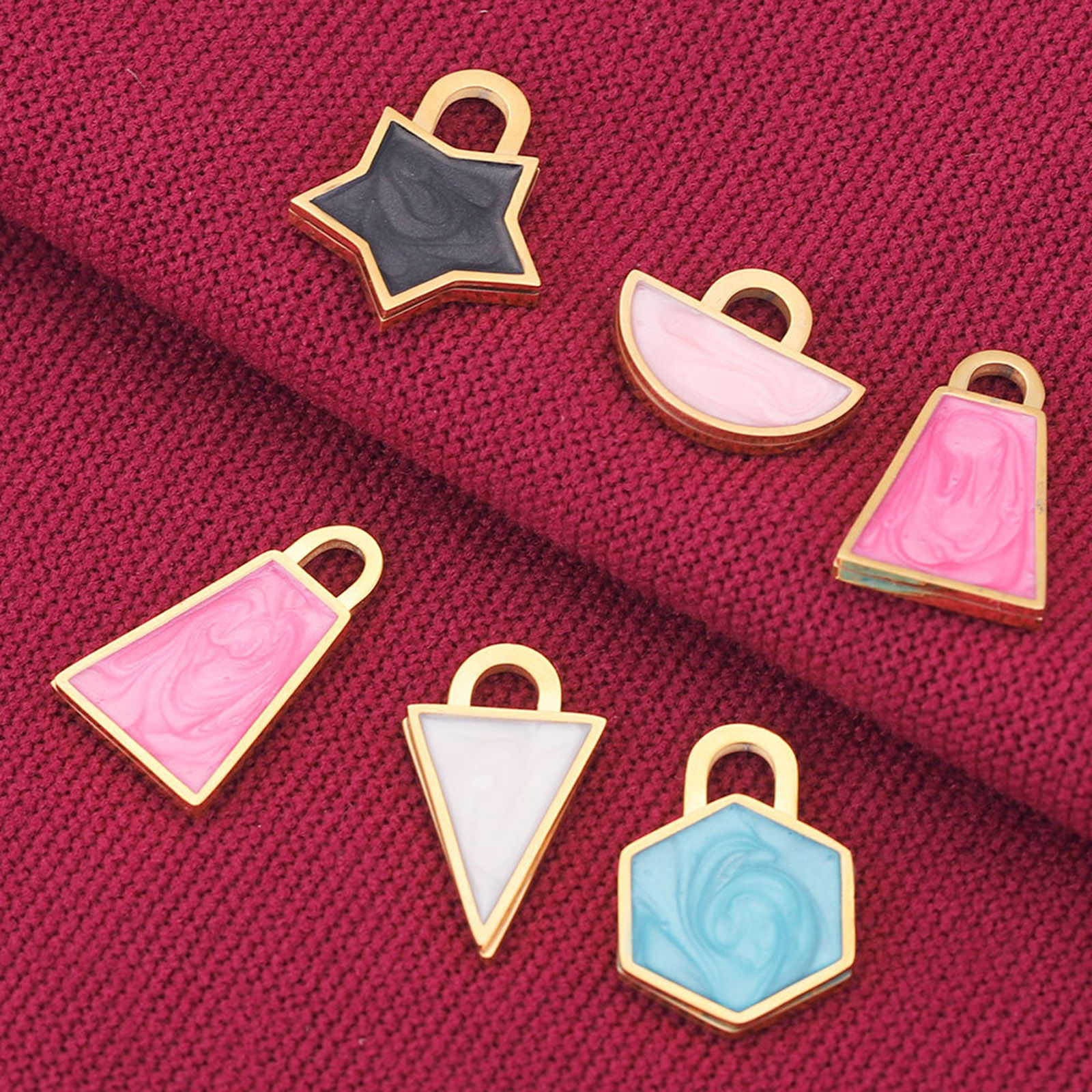 Immagine di 304 Acciaio Inossidabile Charms Geometrica Oro Placcato Multicolore Smalto 1 Pz