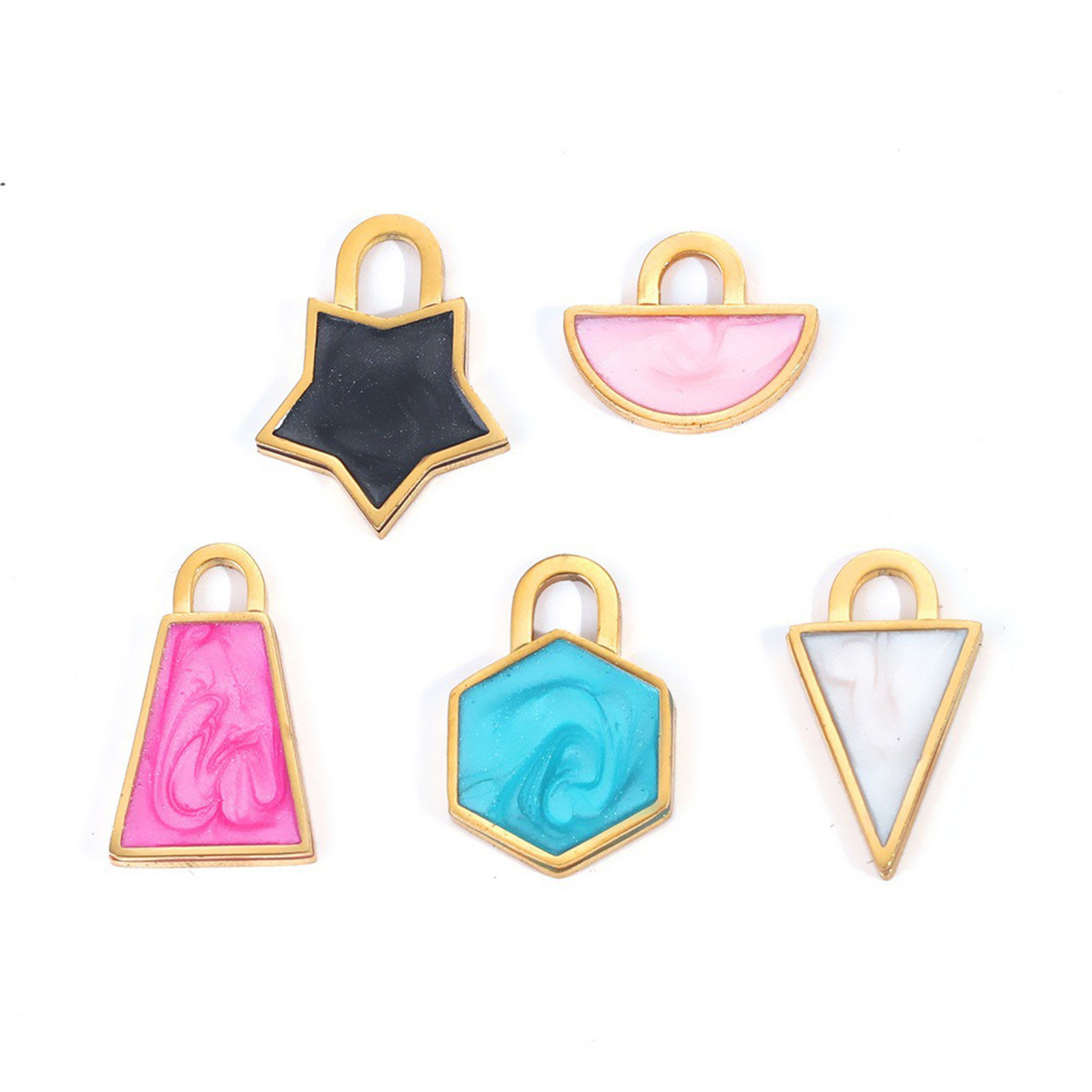 Immagine di 304 Acciaio Inossidabile Charms Geometrica Oro Placcato Multicolore Smalto 1 Pz