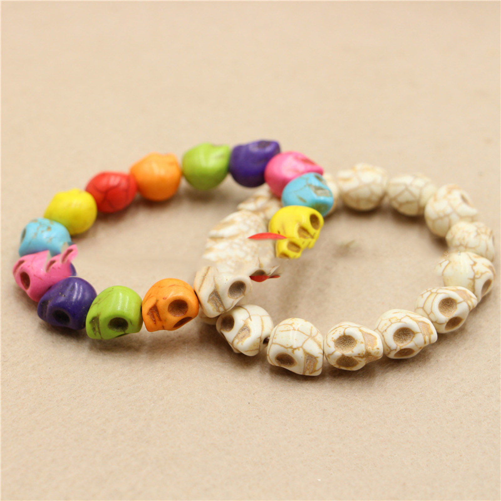 Imagen de Sintético Turquesa Halloween Dainty Bracelets Delicate Bracelets Beaded Bracelet Multicolor Cráneo Elástico 18cm longitud, 1 Unidad