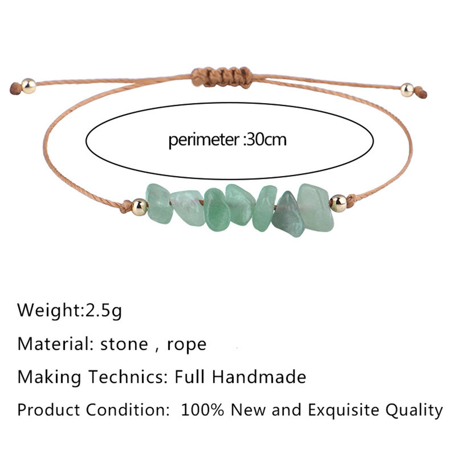 Bild von Natur Halbedelstein Böhmischer Stil Geflochtene Armbänder Bunt Chip Perlen Verstellbar 30cm lang, 1 Strang
