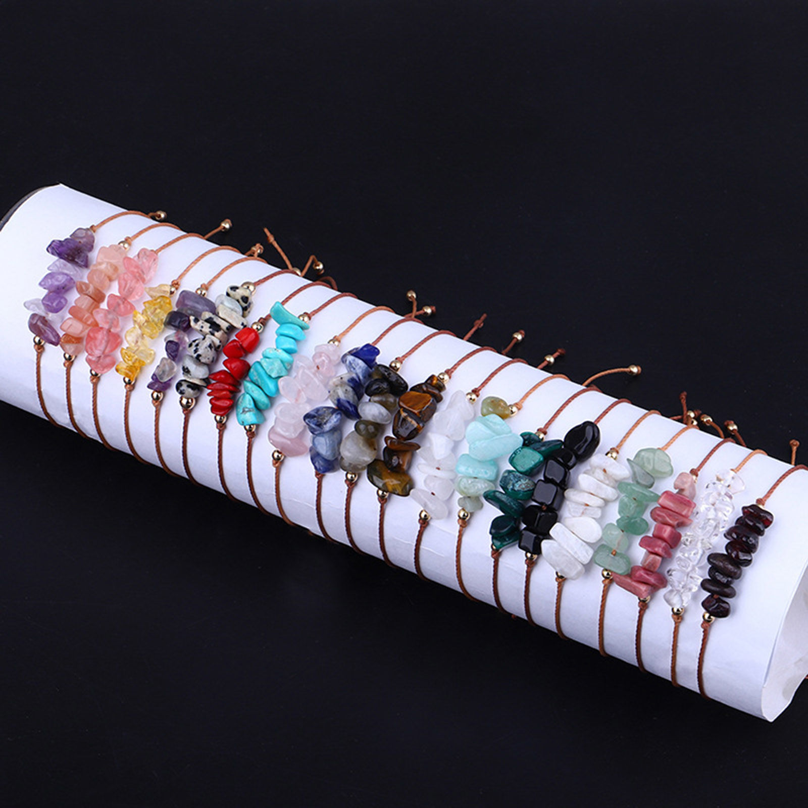 Imagen de Natural Gema Bohemia Pulseras Trenzadas Multicolor Chip Beads Ajustable 30cm longitud, 1 Unidad