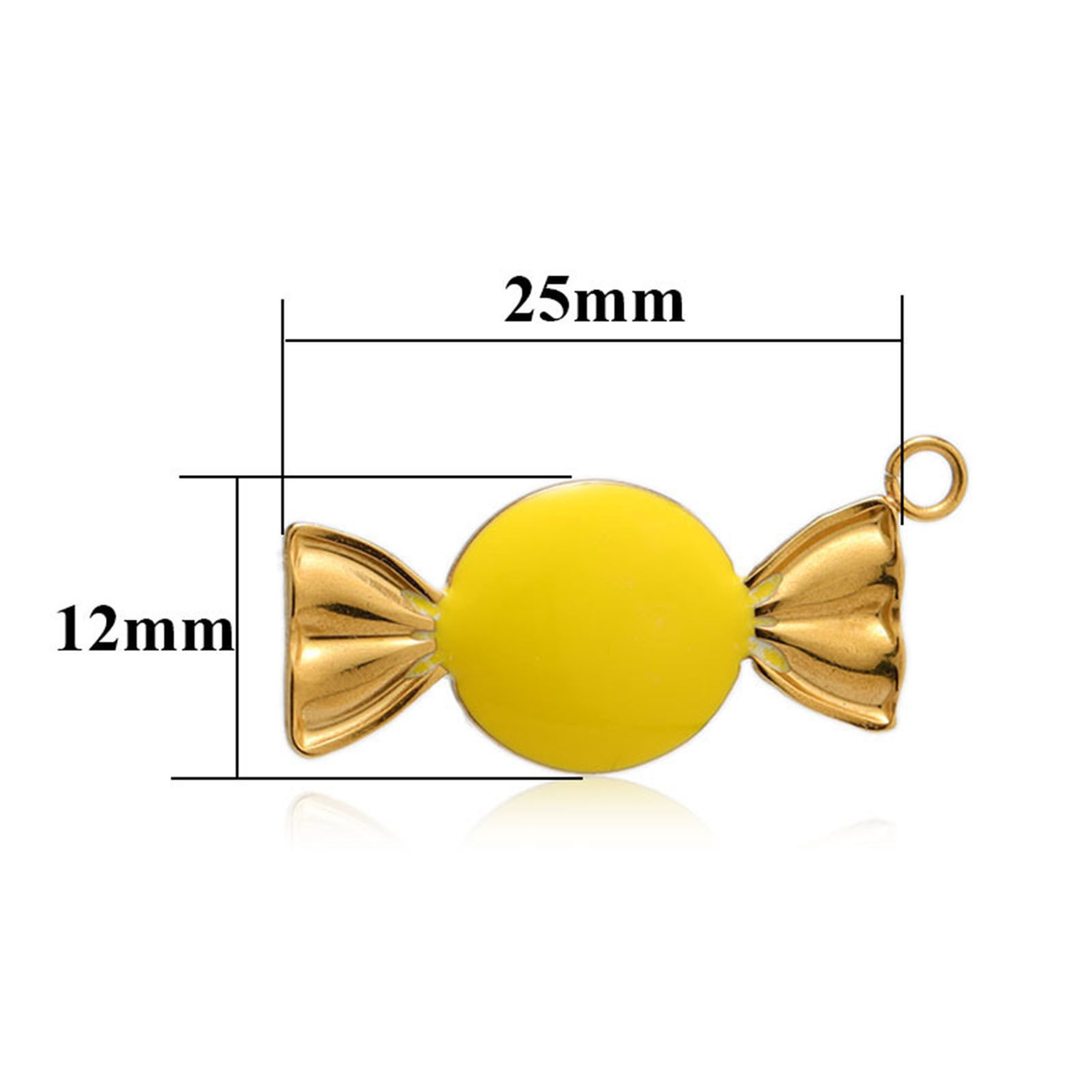 Imagen de 304 Acero Inoxidable Colgantes Charms Caramelo Chapado en Oro Multicolor Esmalte 25mm x 12mm, 2 Unidades