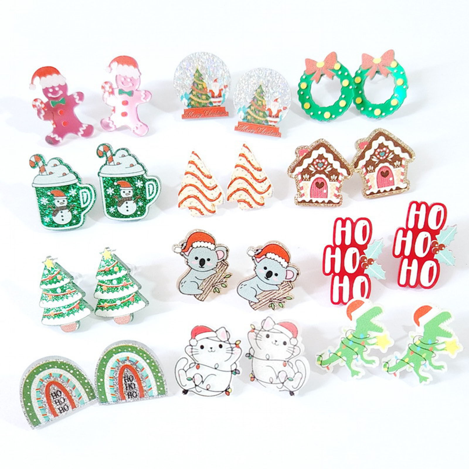 Picture of Acrylic Christmas Ear Post Stud Earrings Silver Tone Multicolor Christmas Santa Claus