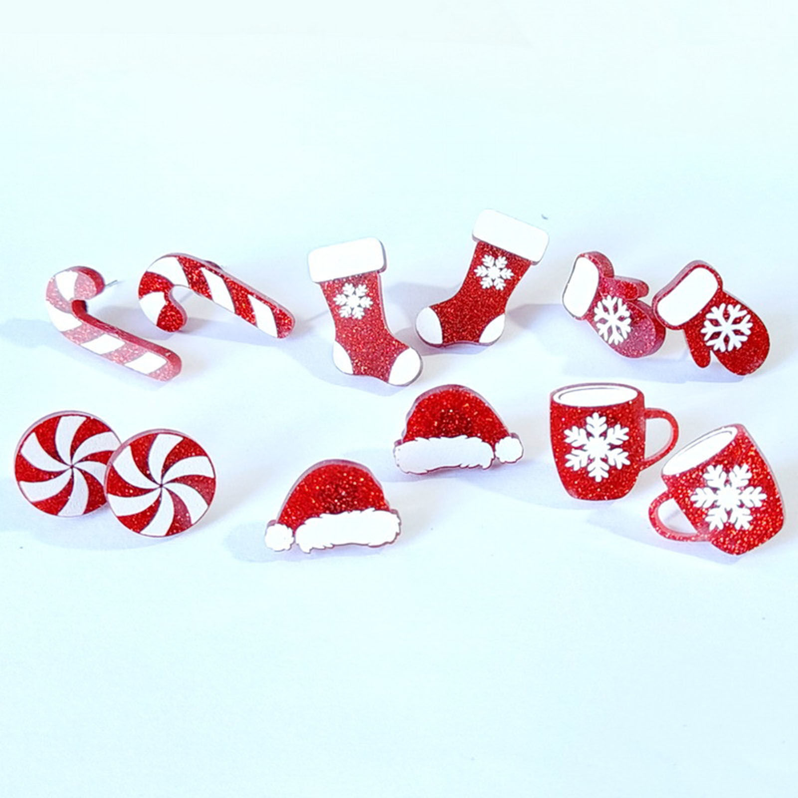 Immagine di Acrilato Natale Orecchini a Perno Tono Argento Bianco & Rosso Natale Fiocco di Neve 1 Paio