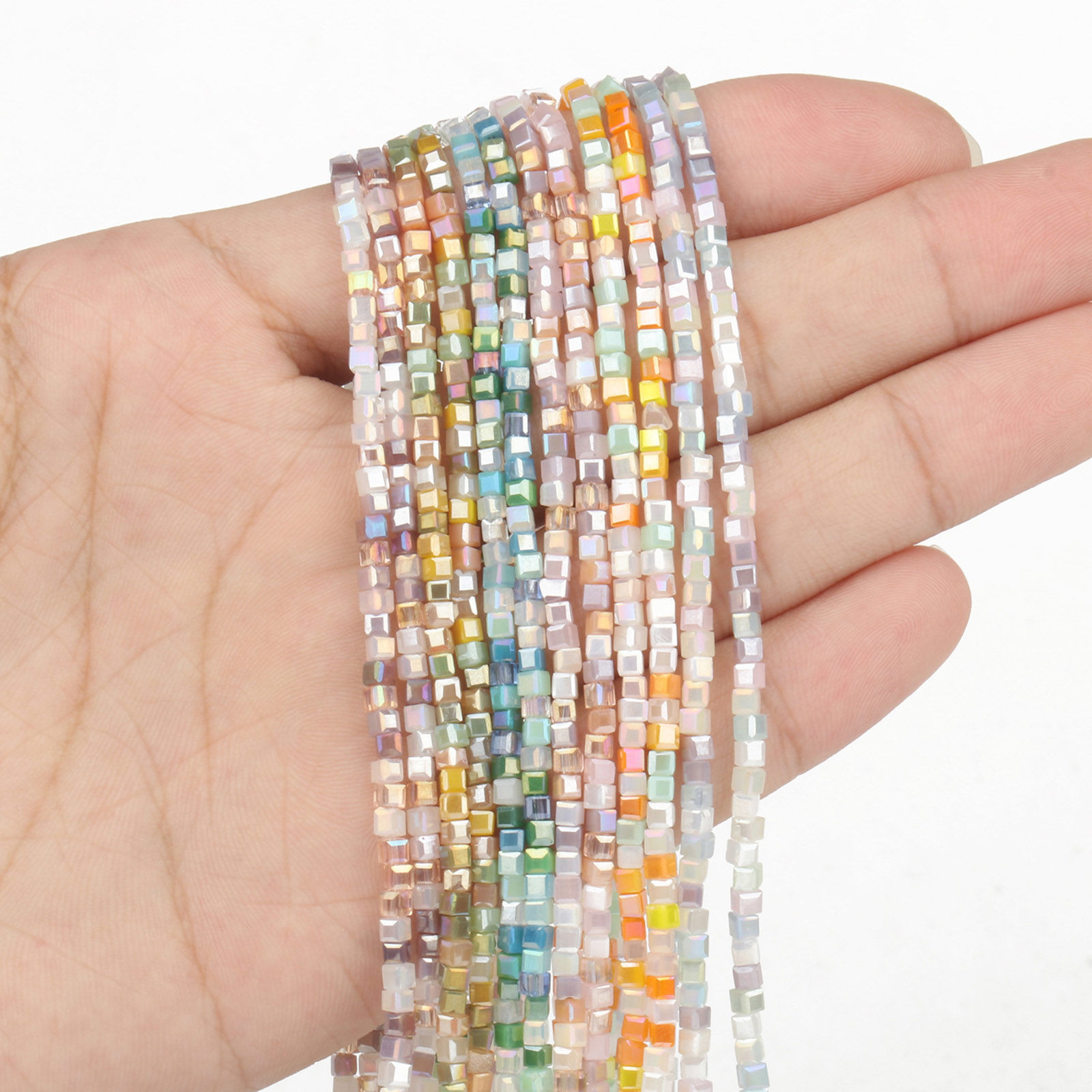 Immagine di Cristallo ( Sintetico ) Perline Cubo Multicolore Come 3mm x 2mm, 1 Pz