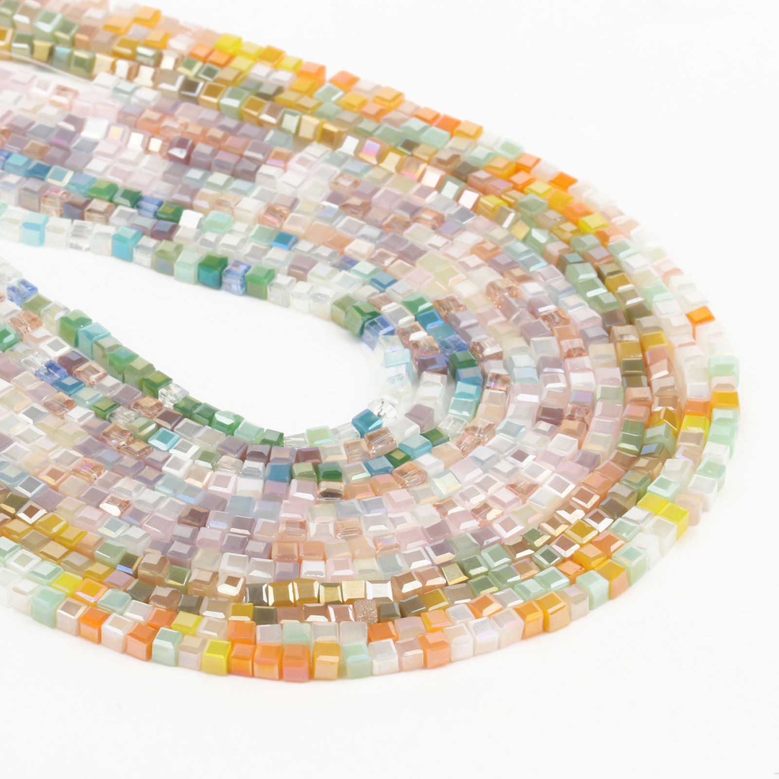 Immagine di Cristallo ( Sintetico ) Perline Cubo Multicolore Come 3mm x 2mm, 1 Pz