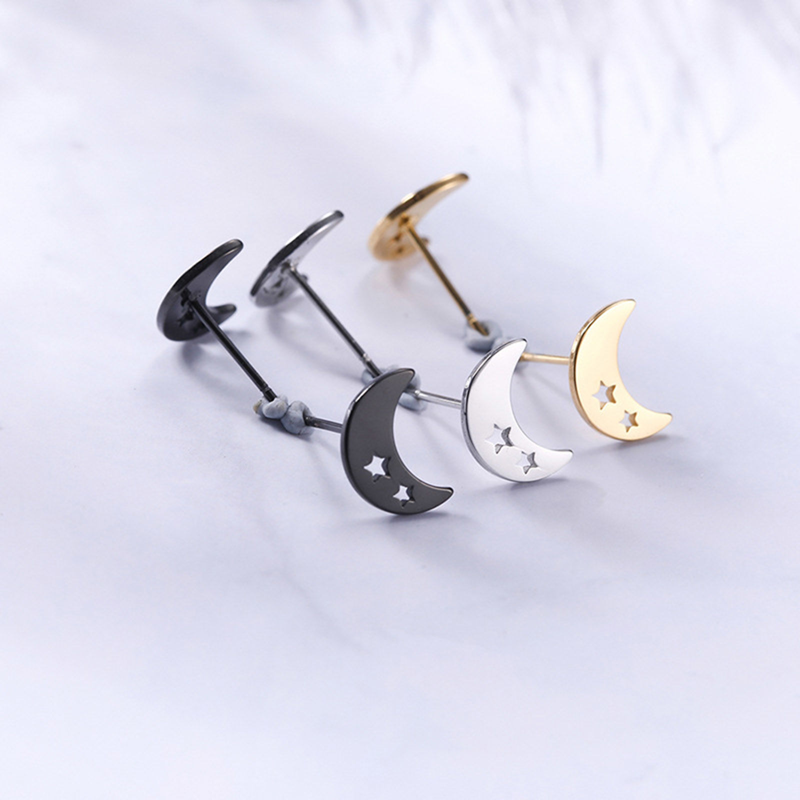 Immagine di 304 Acciaio Inossidabile Galassia Orecchini a Perno Multicolore Luna Stella Filigrana 10mm x 7mm, Posta / Filo Dimensione: (20 misura), 1 Paio