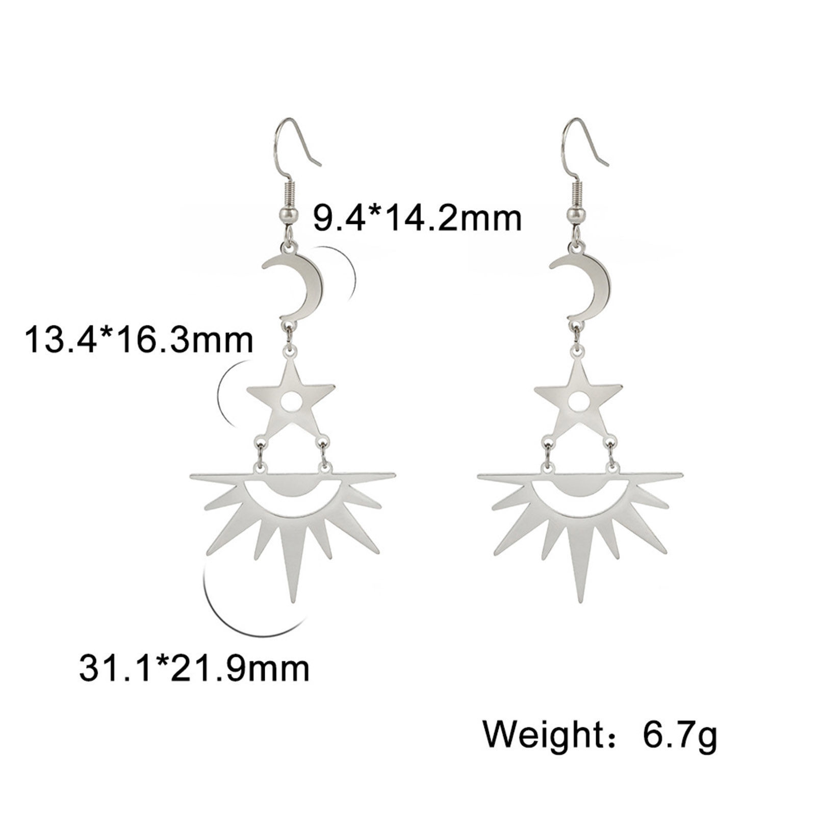 Immagine di 304 Acciaio Inossidabile Galassia Orecchini a Perno Multicolore Stella Sole & Luna 6.2cm, Posta / Filo Dimensione: (20 misura), 1 Paio