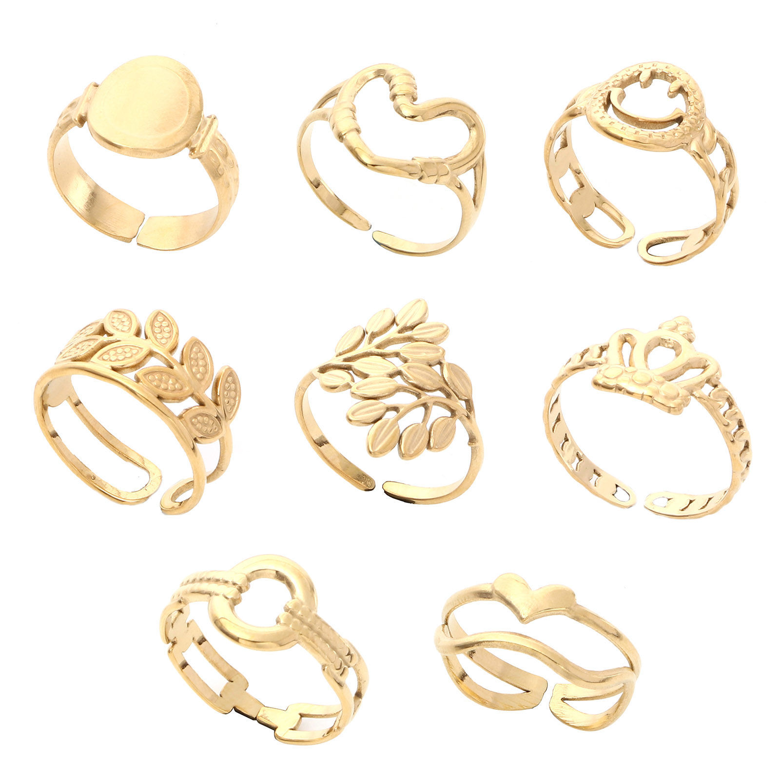 Bild von 304 Edelstahl Stilvoll Offen Verstellbar Ring Vergoldet Hohl 16.5mm（US Größe:6), 1 Stück