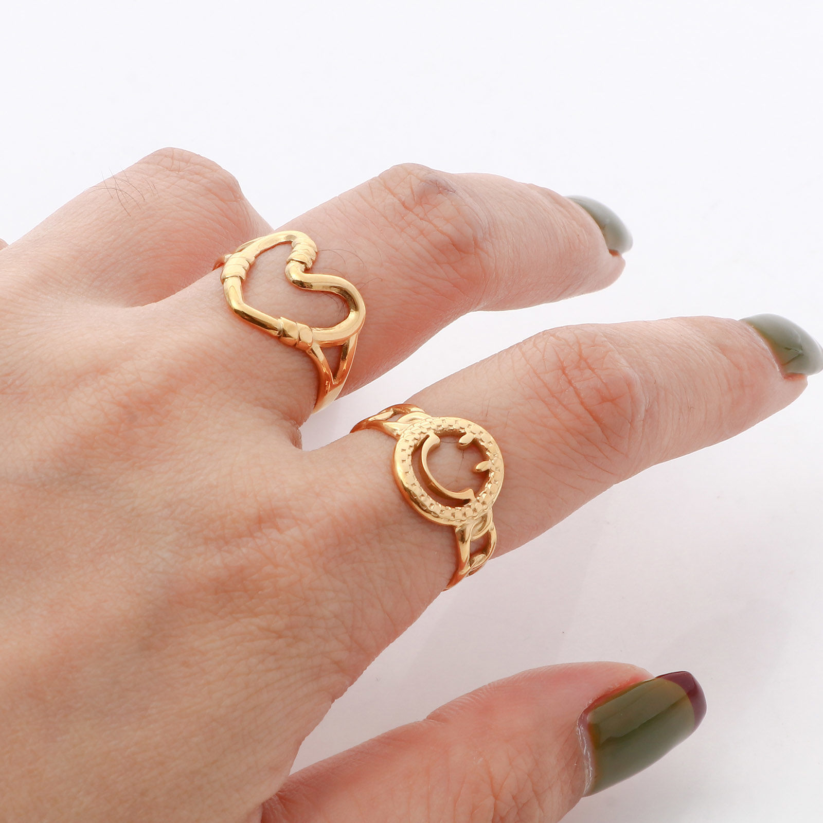 Bild von 304 Edelstahl Stilvoll Offen Verstellbar Ring Vergoldet Hohl 16.5mm（US Größe:6), 1 Stück