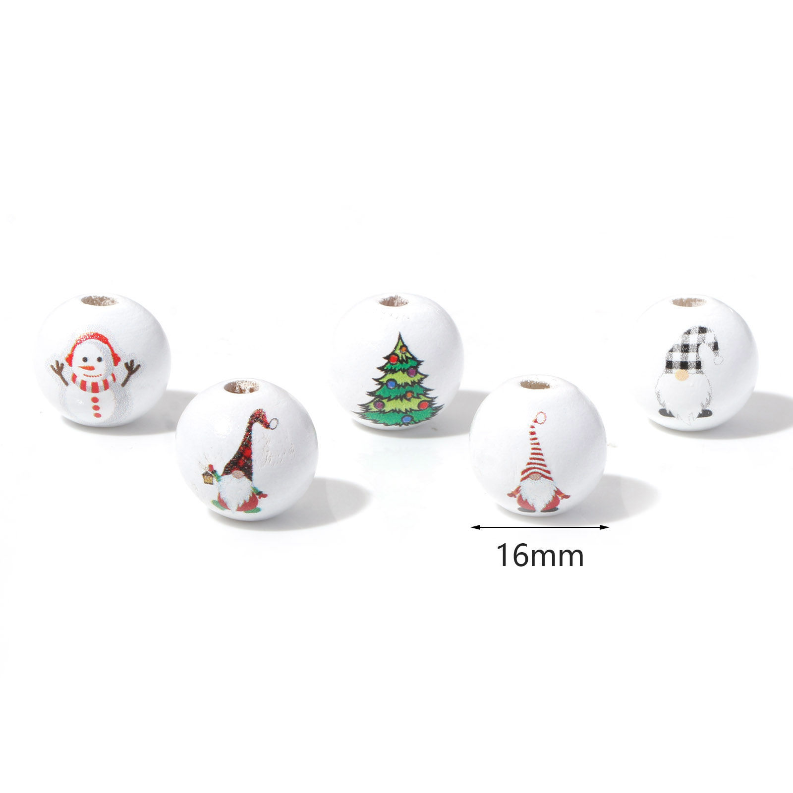 Imagen de Madera Espaciador Cuentas Ronda Blanco Muñeco de nieve Navidad Patrón Aprox 16mm Dia, Agujero: Aprox 3mm, 20 Unidades