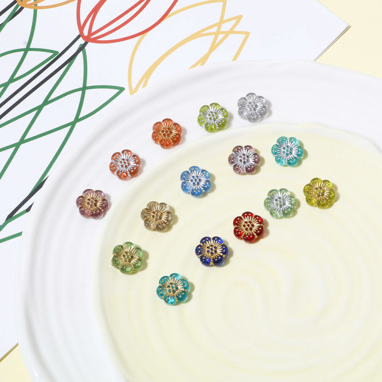 Picture of Acrylic Flora Collection Beads Multicolor Flower About 13mm x 12mm