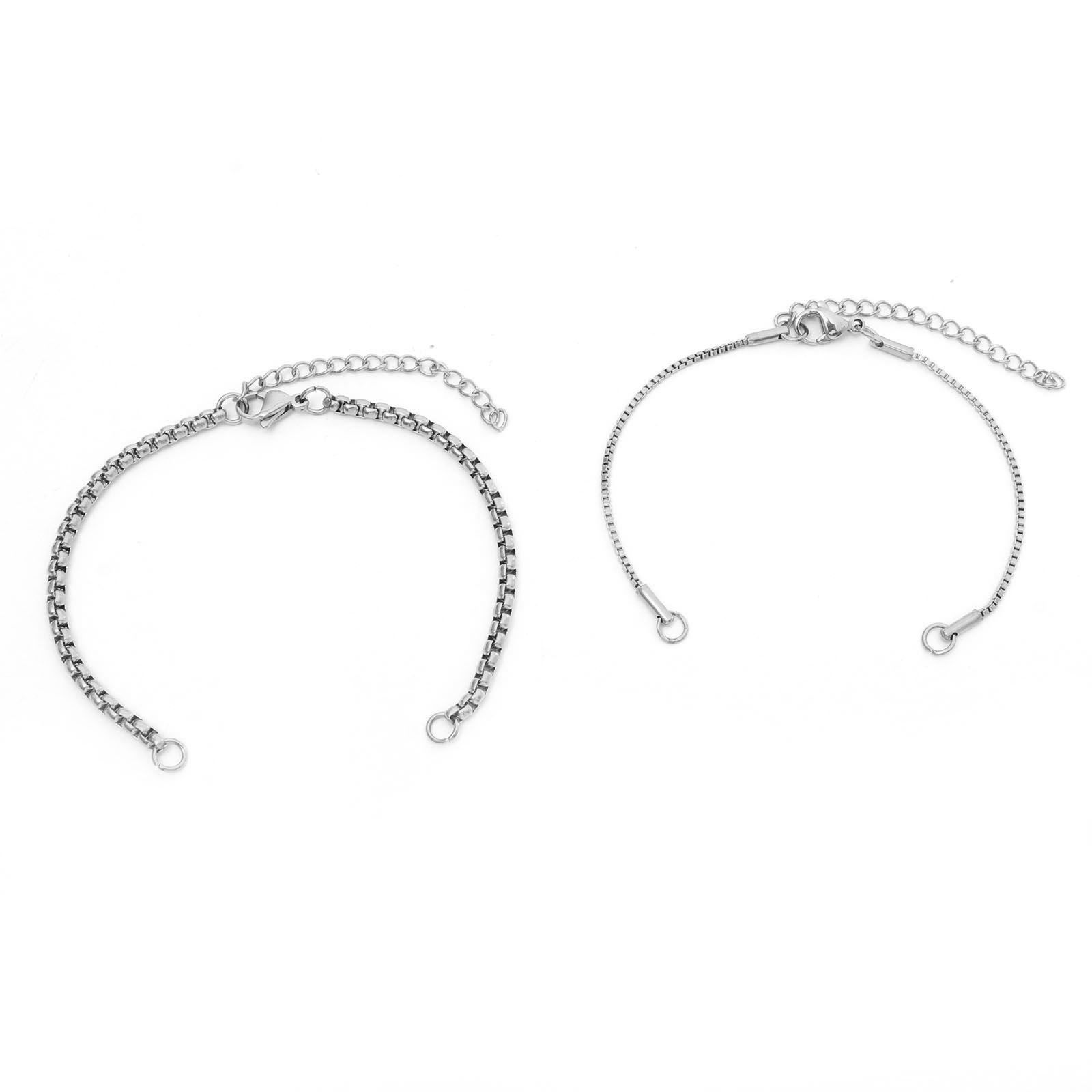 Imagen de 304 Acero Inoxidable Cadenas Pulseras Semiacabadas para Hacer Joyas Hechas a Mano. Tono de Plata 17cm longitud, 1 Unidad