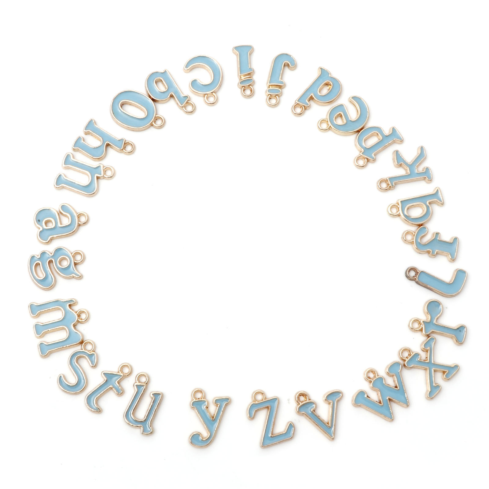 Immagine di Lega di Zinco Charms Oro Placcato Multicolore Lettere Minuscole Lettere " A-Z " Smalto 15x13mm - 13x5mm , 1 Serie