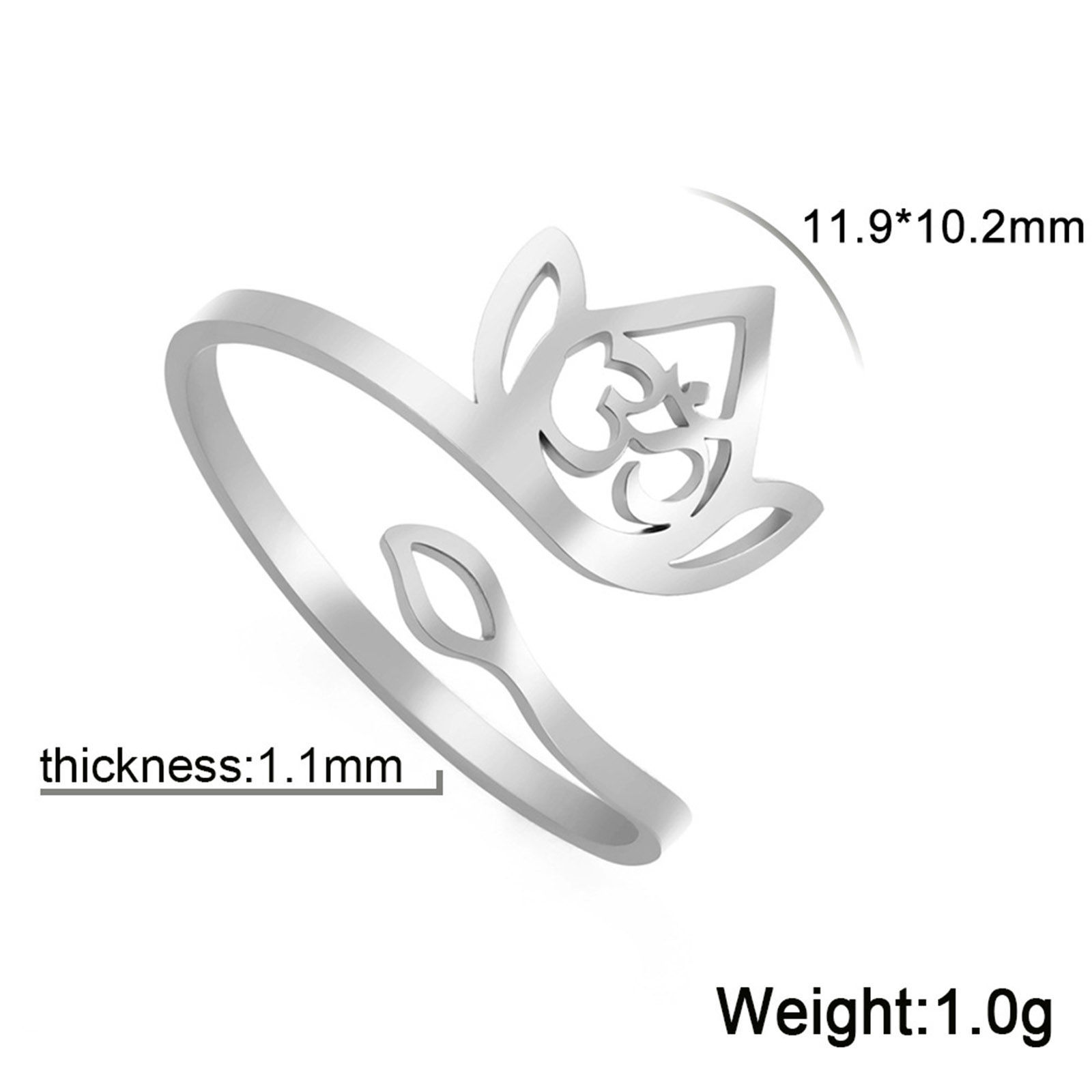 Bild von 304 Edelstahl Religiös Offen Verstellbar Ring Bunt Lotosblume Hohl 17.3mm（US Größe:7), 1 Stück