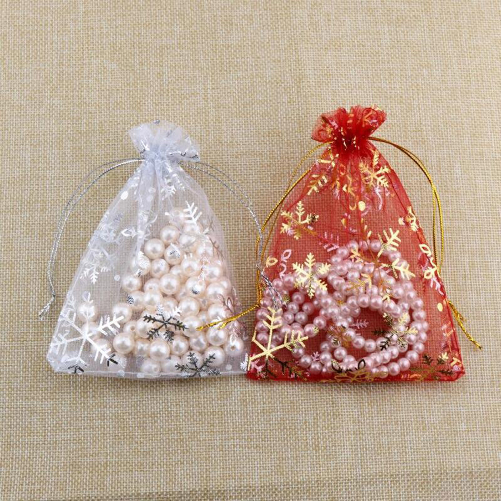 Immagine di Organza Christmas Jewelry Bags Multicolor Snowflake 20 PCs