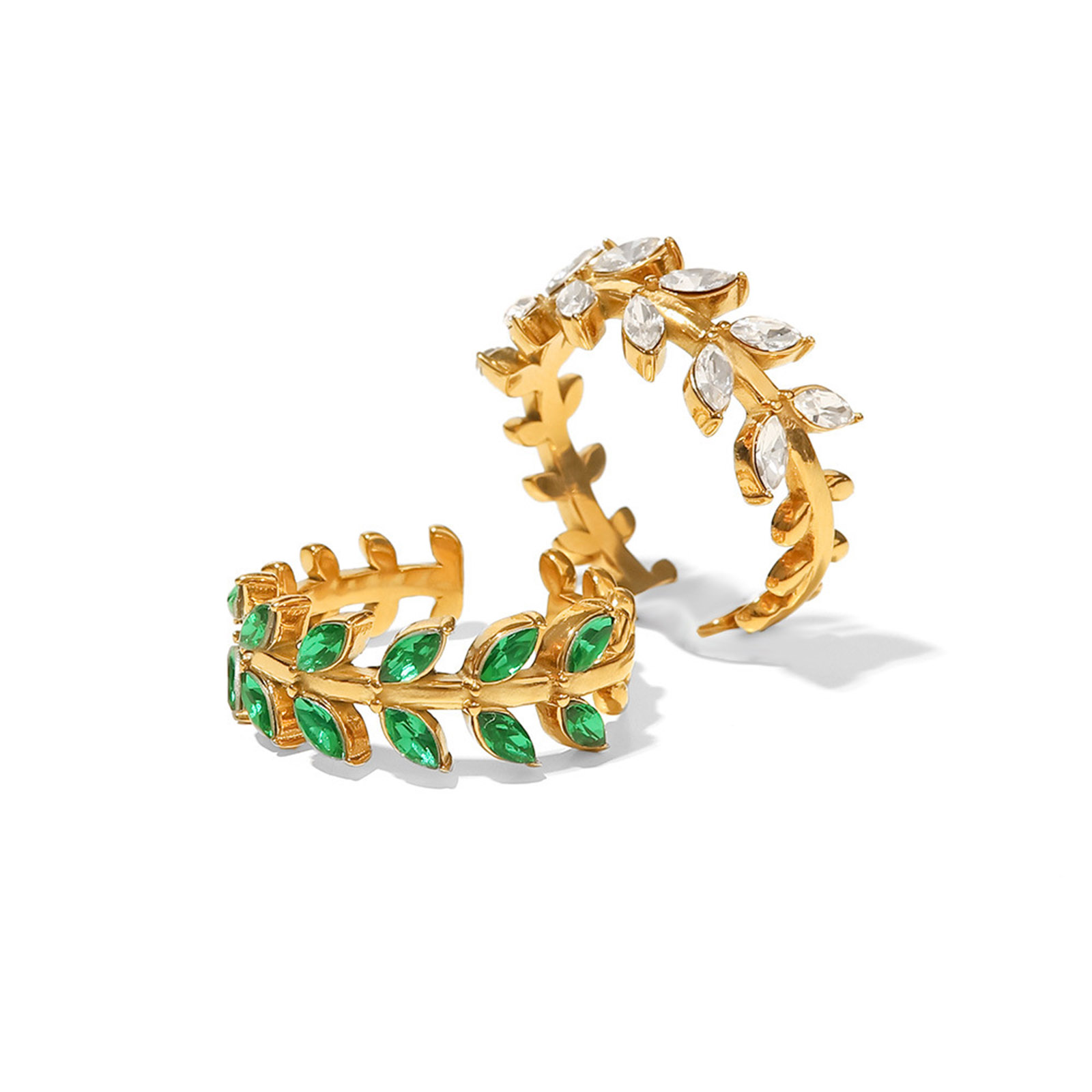 Picture of Eco-friendly Simple & Casual Exquisite 18K Real Gold Plated 304 Stainless Steel & Cubic Zirconia Open Adjustable Leaf Rings For Women Anniversary
