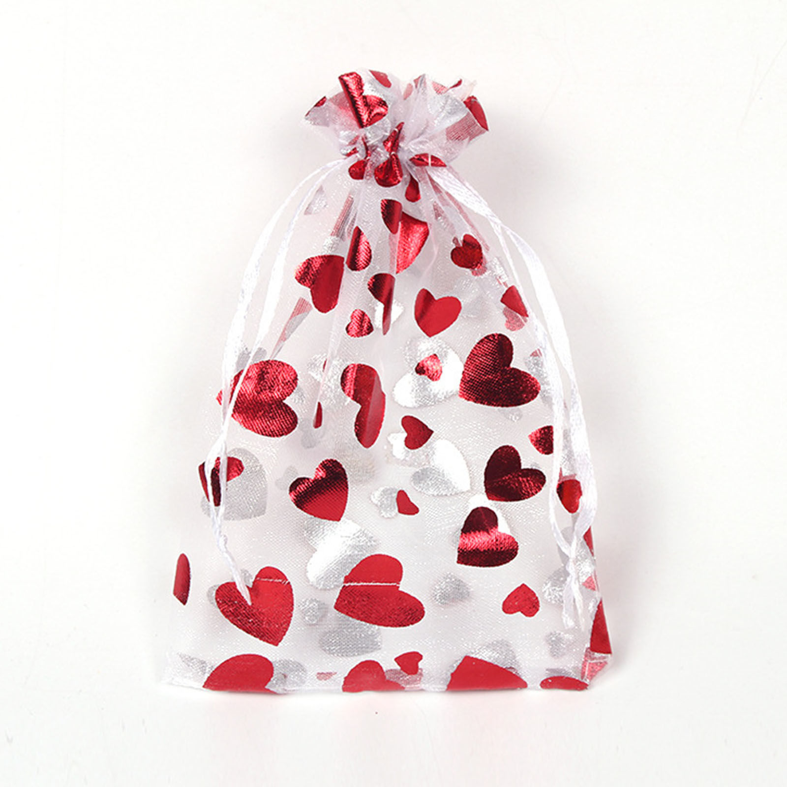 Immagine di Organza Valentine's Day Packing & Shipping Bags Rectangle White & Red Heart 20 PCs