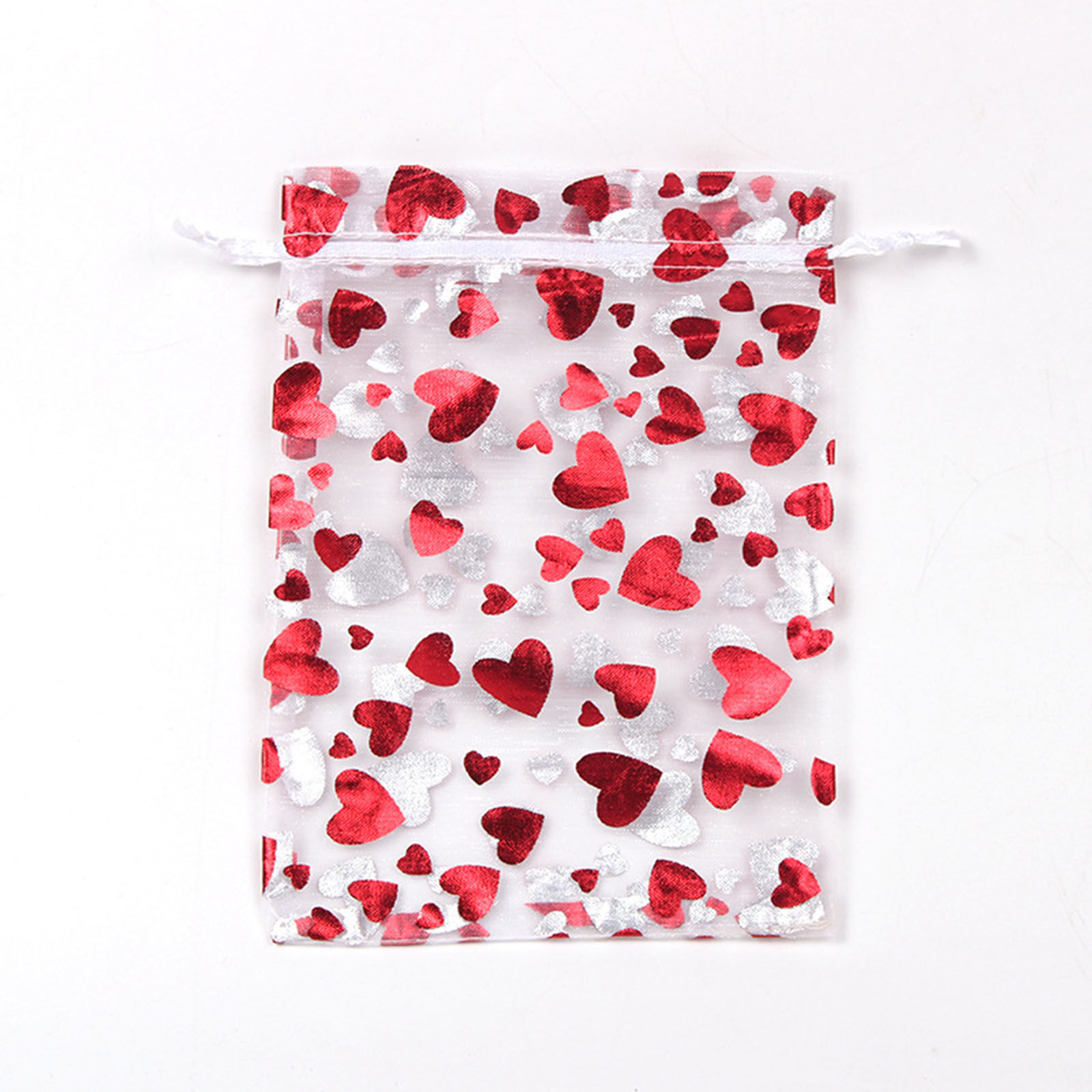 Immagine di Organza Valentine's Day Packing & Shipping Bags Rectangle White & Red Heart 20 PCs