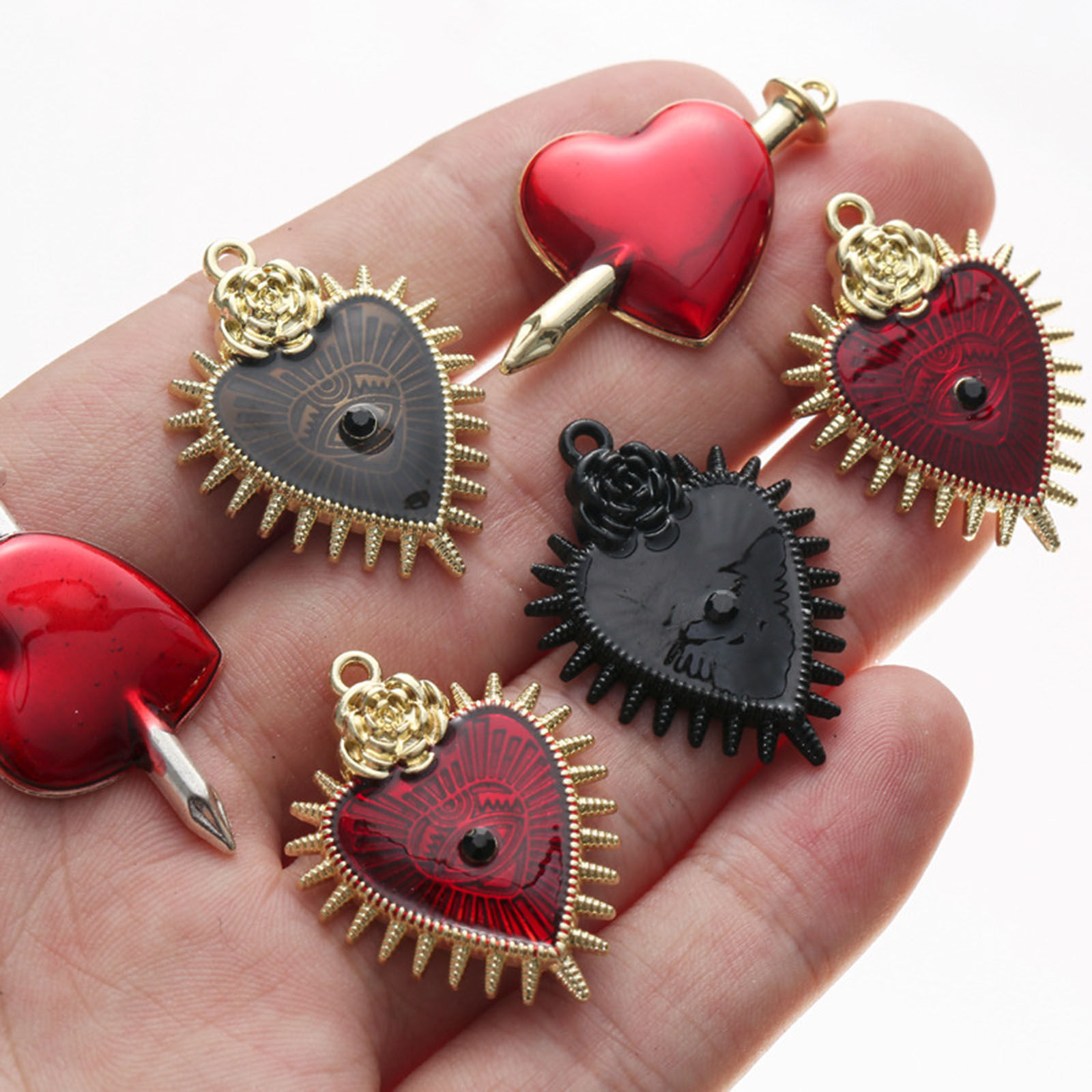 Immagine di Lega di Zinco San Valentino Ciondoli Cuore Multicolore Smalto 10 Pz