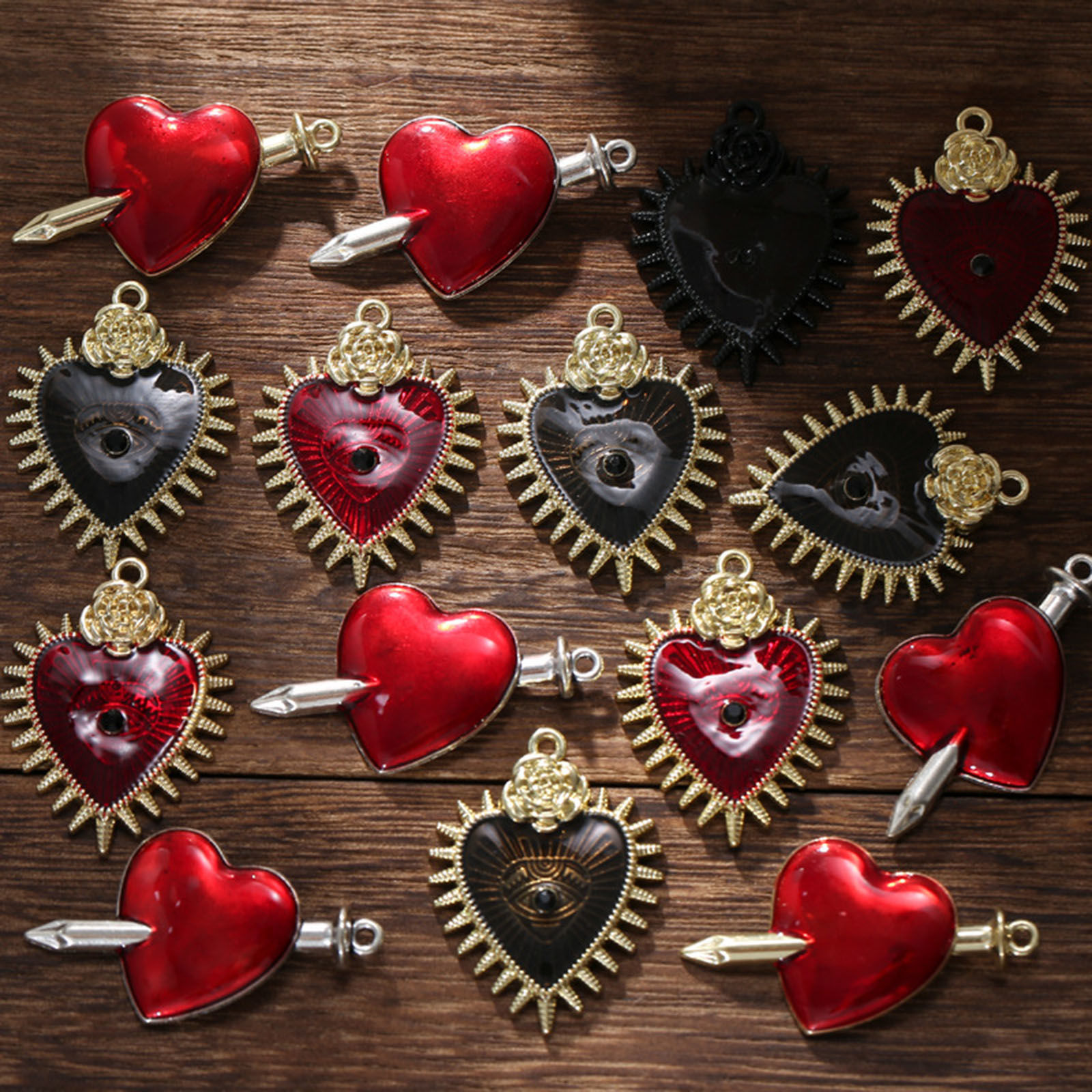 Immagine di Lega di Zinco San Valentino Ciondoli Cuore Multicolore Smalto 10 Pz