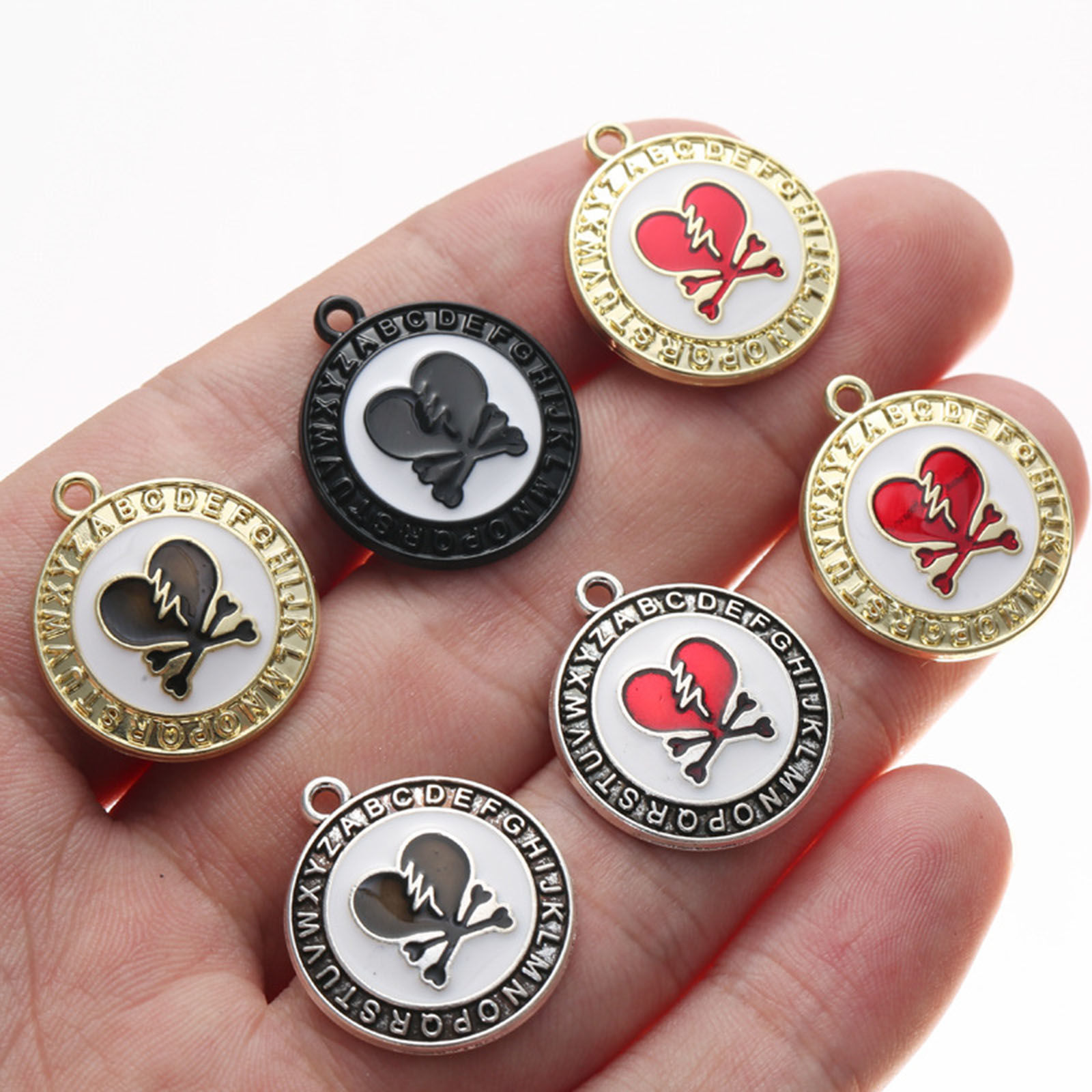 Immagine di Lega di Zinco San Valentino Charms Tondo Cuore Smalto 23mm x 20mm , 10 Pz