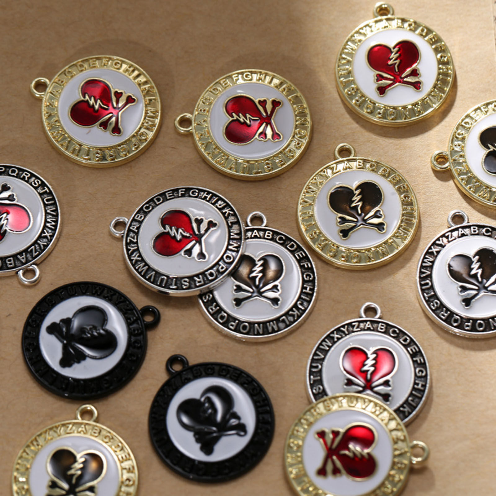 Immagine di Lega di Zinco San Valentino Charms Tondo Cuore Smalto 23mm x 20mm , 10 Pz