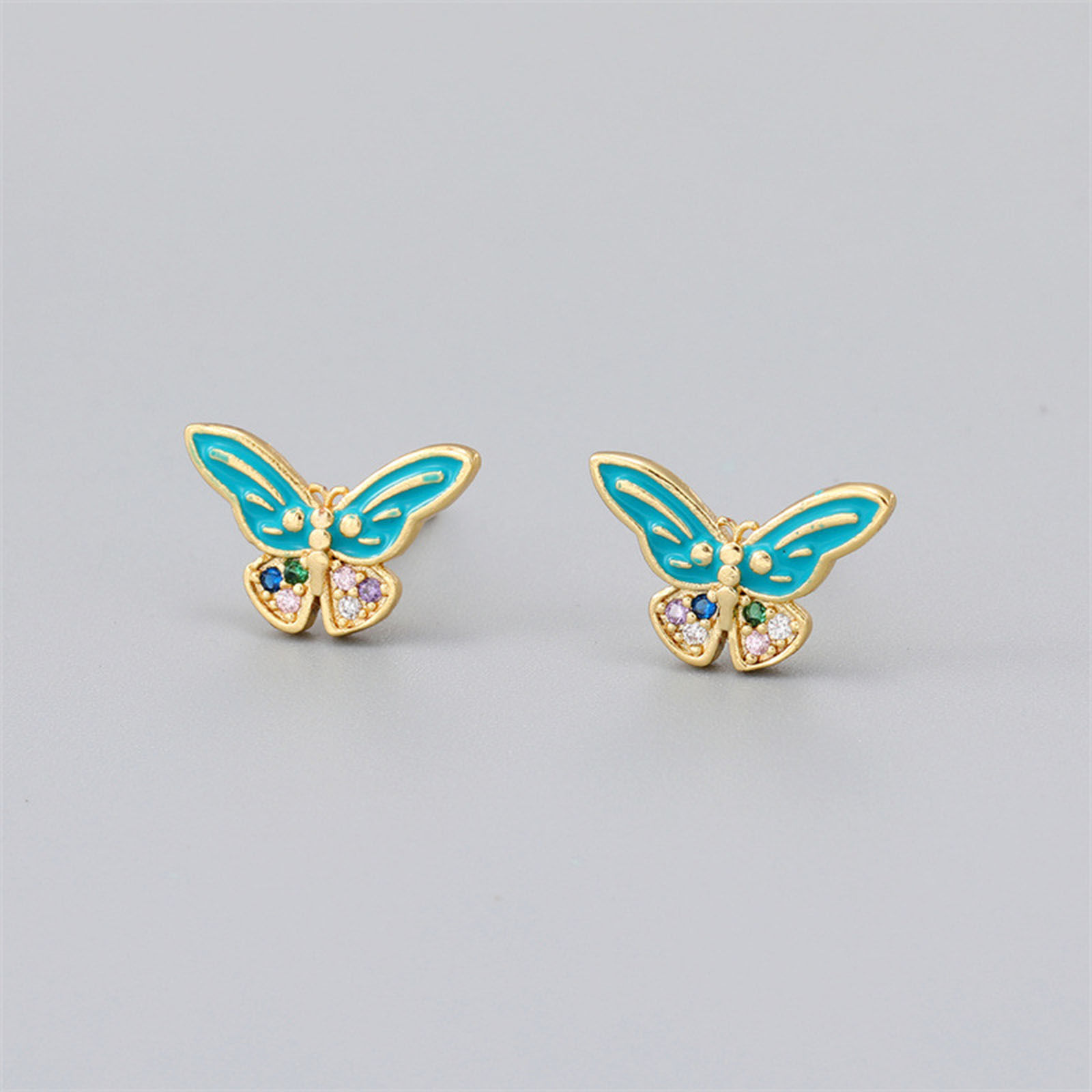 Bild von Kupfer Insekt Ohrring Ohrstecker Vergoldet Bunt Schmetterling Emaille 1 Paar