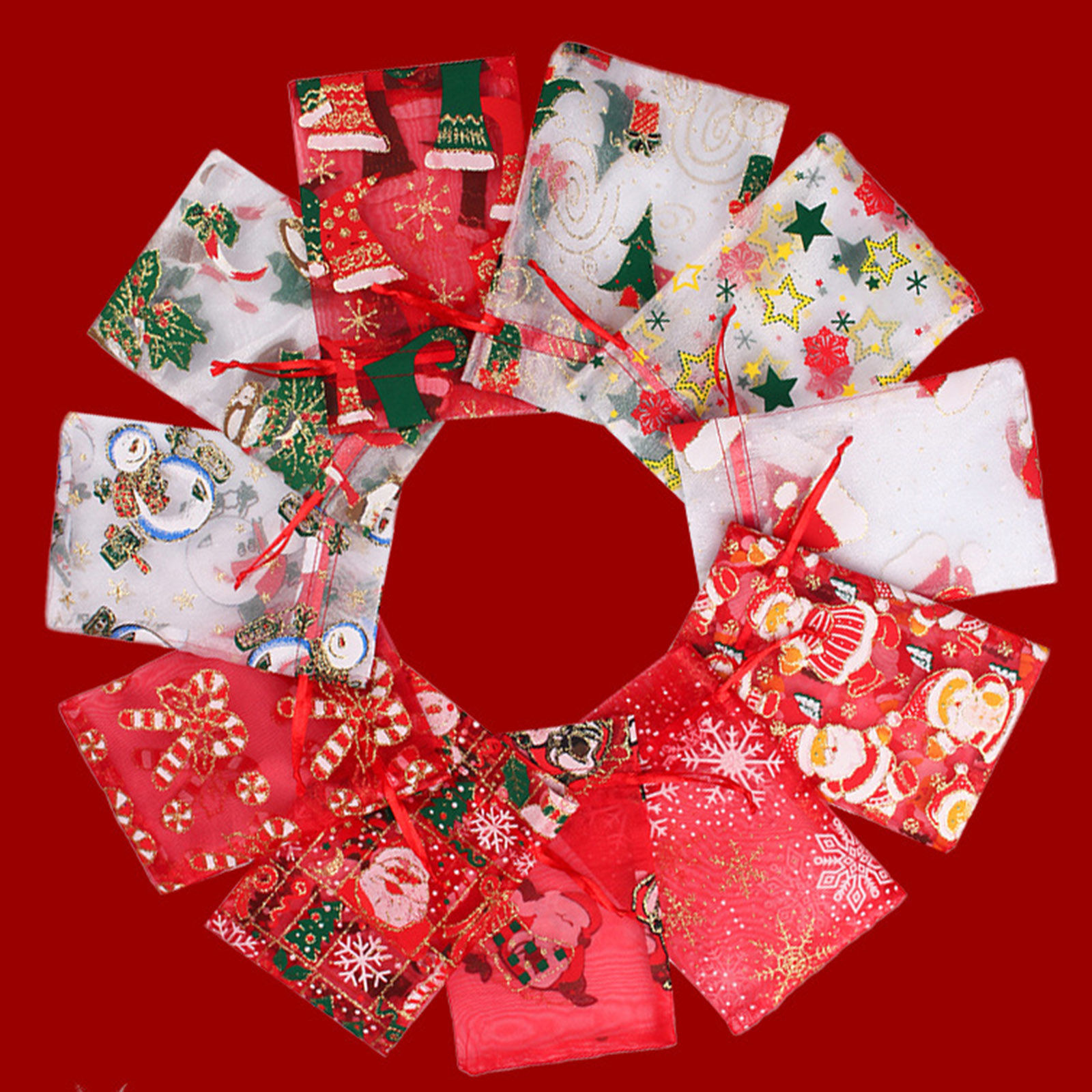 Immagine di Organza Christmas Drawstring Bags Rectangle Multicolor 10 PCs