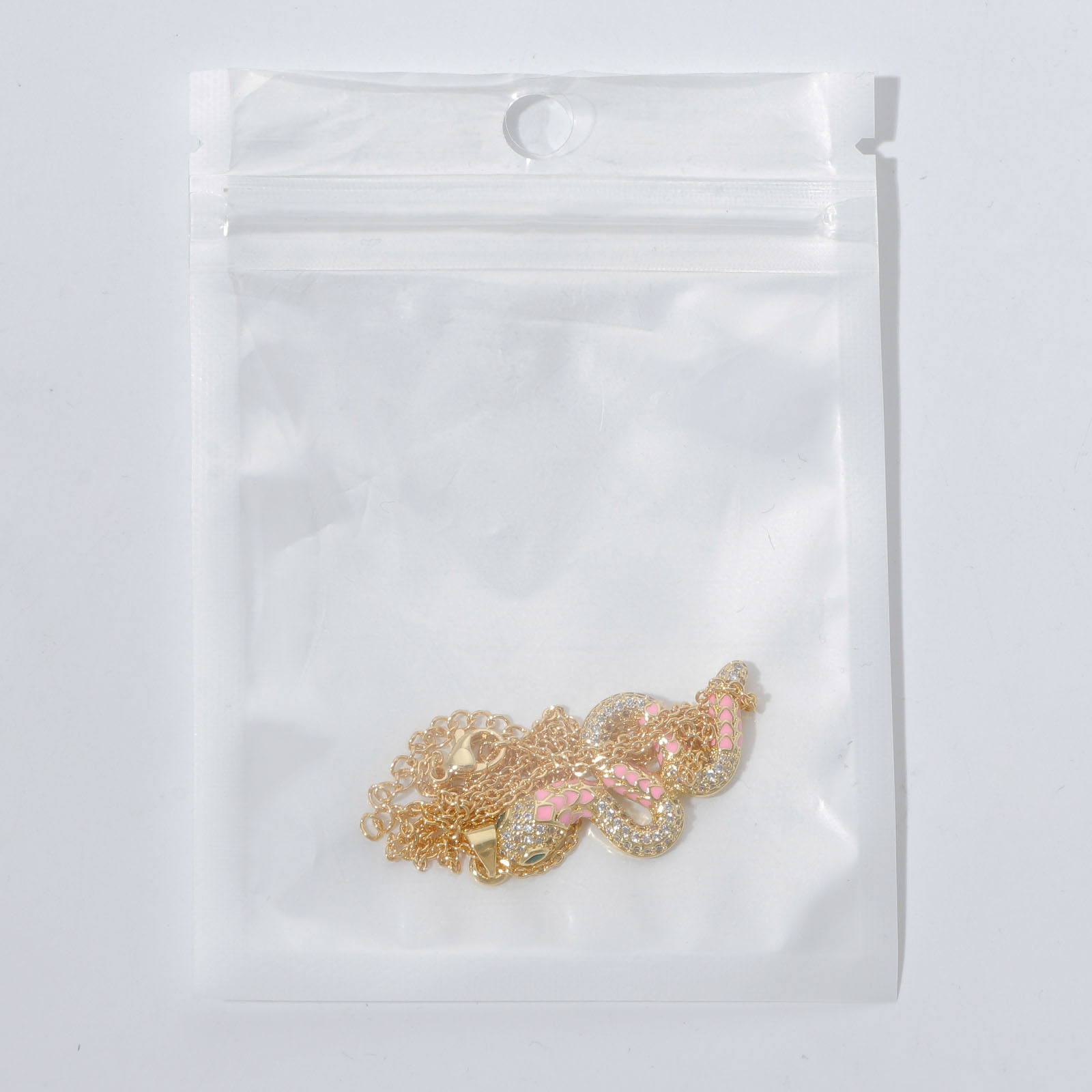 Immagine di Ecologico Squisito Stile Ins 18K Oro riempito 304 Acciaio Inossidabile & Zircone Cubico Catena di Serpente Rettangolo Collana con Ciondolo Per Donne 1 Pz