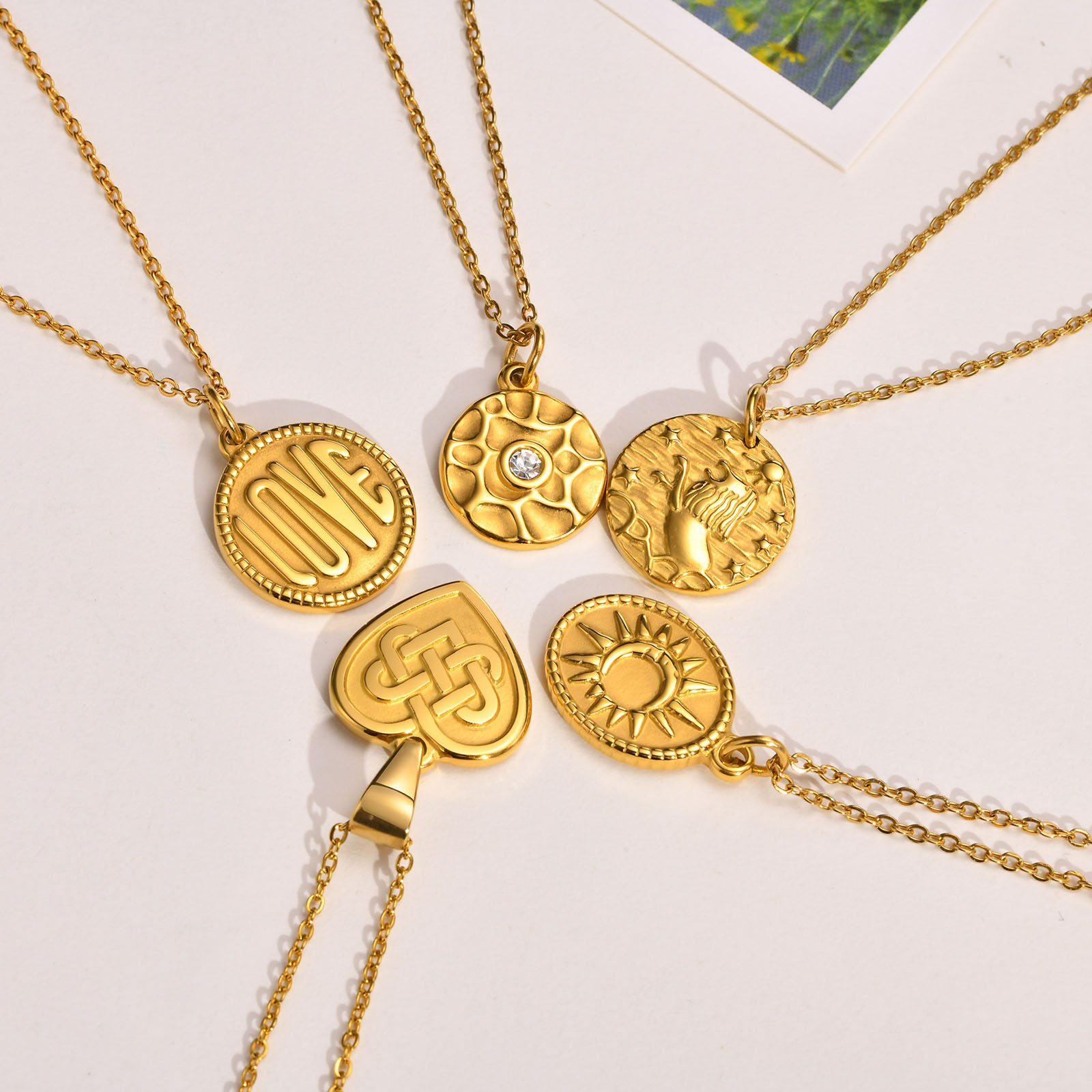 Immagine di Ecologico Retrò Elegante 18K Oro riempito 304 Acciaio Inossidabile Rollo Catena Geometrica Collana con Ciondolo Per Donne 1 Pz
