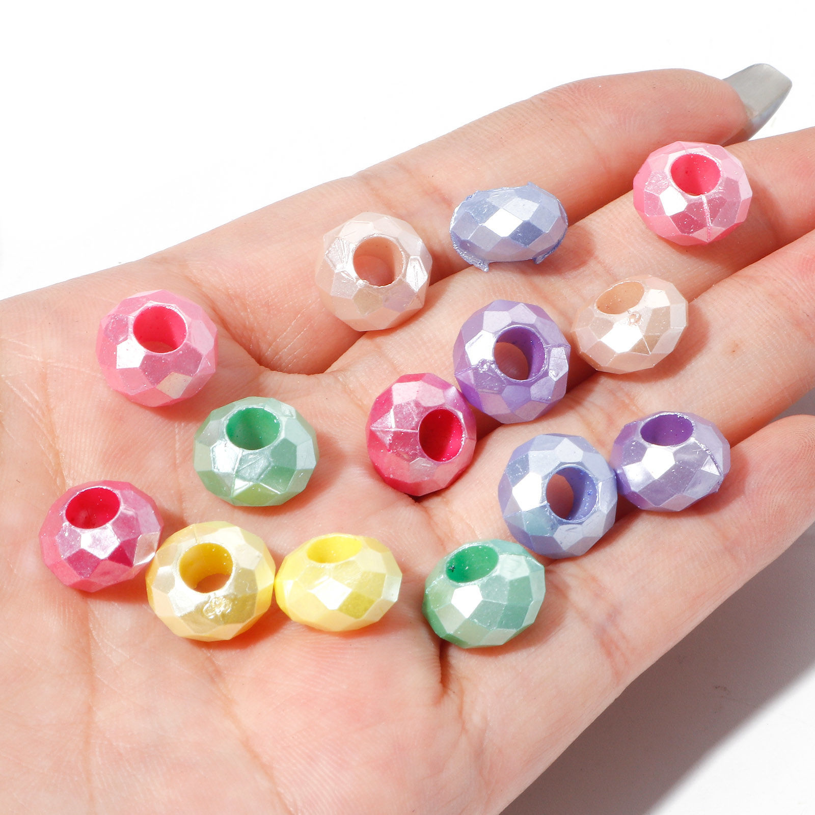 Picture of Acrylic European Style Large Hole Charm Beads Multicolor Round Faceted 12mm Dia.