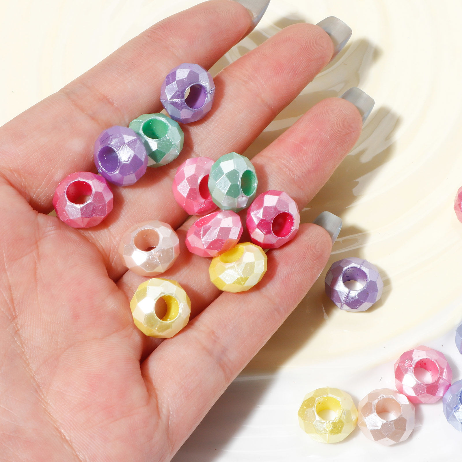Picture of Acrylic European Style Large Hole Charm Beads Multicolor Round Faceted 12mm Dia.