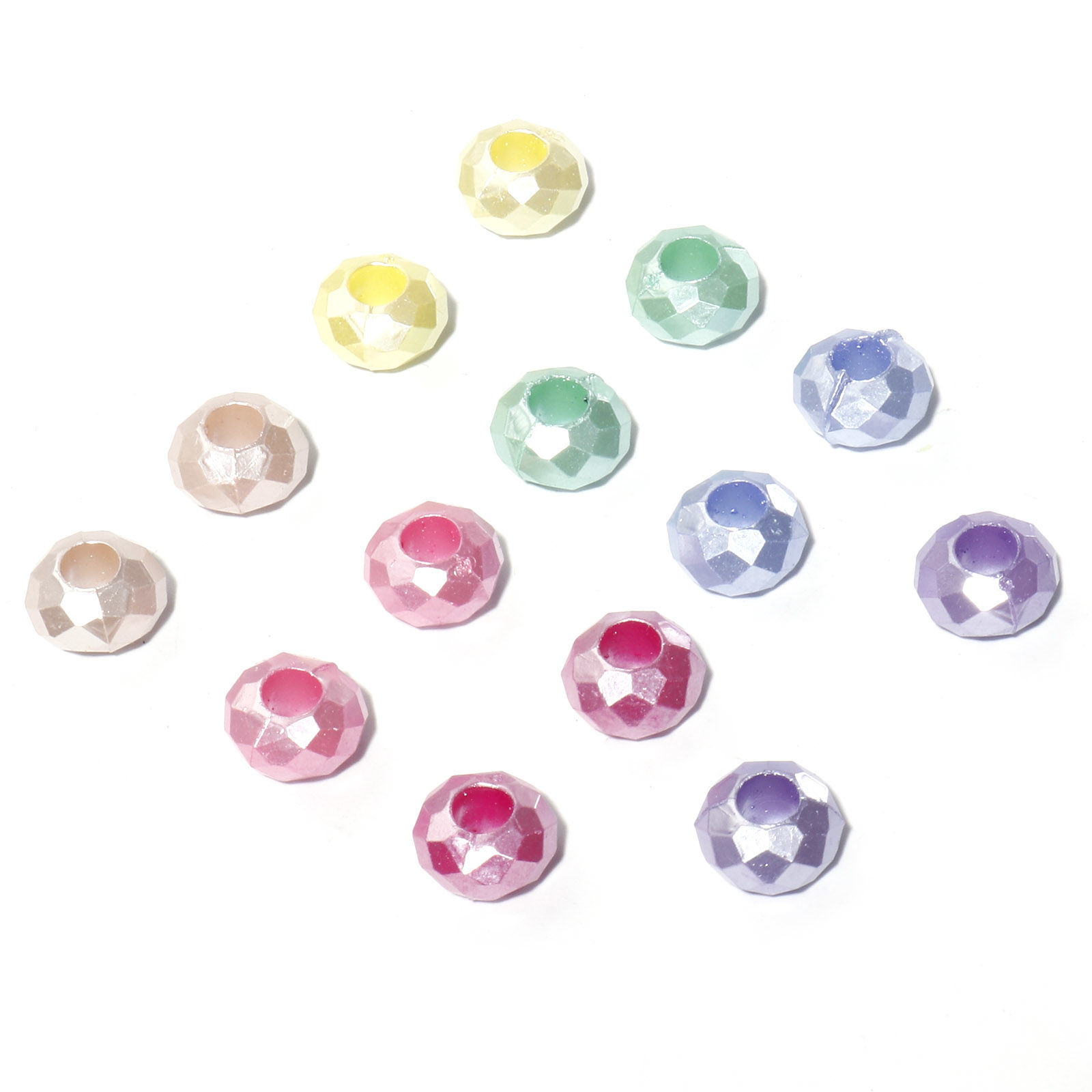 Picture of Acrylic European Style Large Hole Charm Beads Multicolor Round Faceted 12mm Dia.