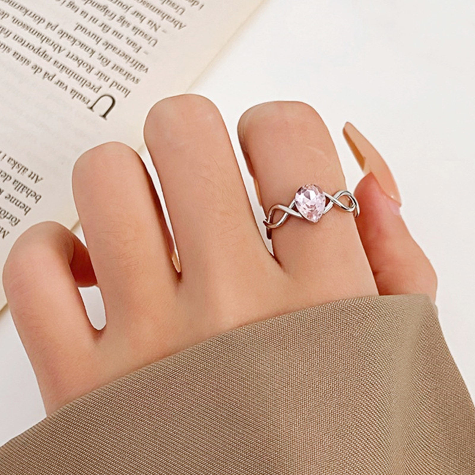 Picture of Copper Wedding Open Adjustable Rings Braided Drop Multicolor Pink Cubic Zirconia