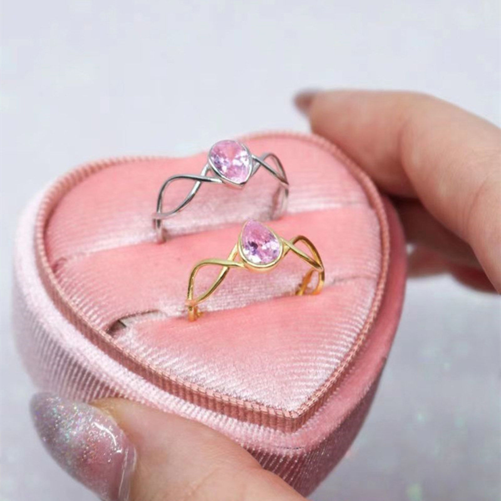 Picture of Copper Wedding Open Adjustable Rings Braided Drop Multicolor Pink Cubic Zirconia