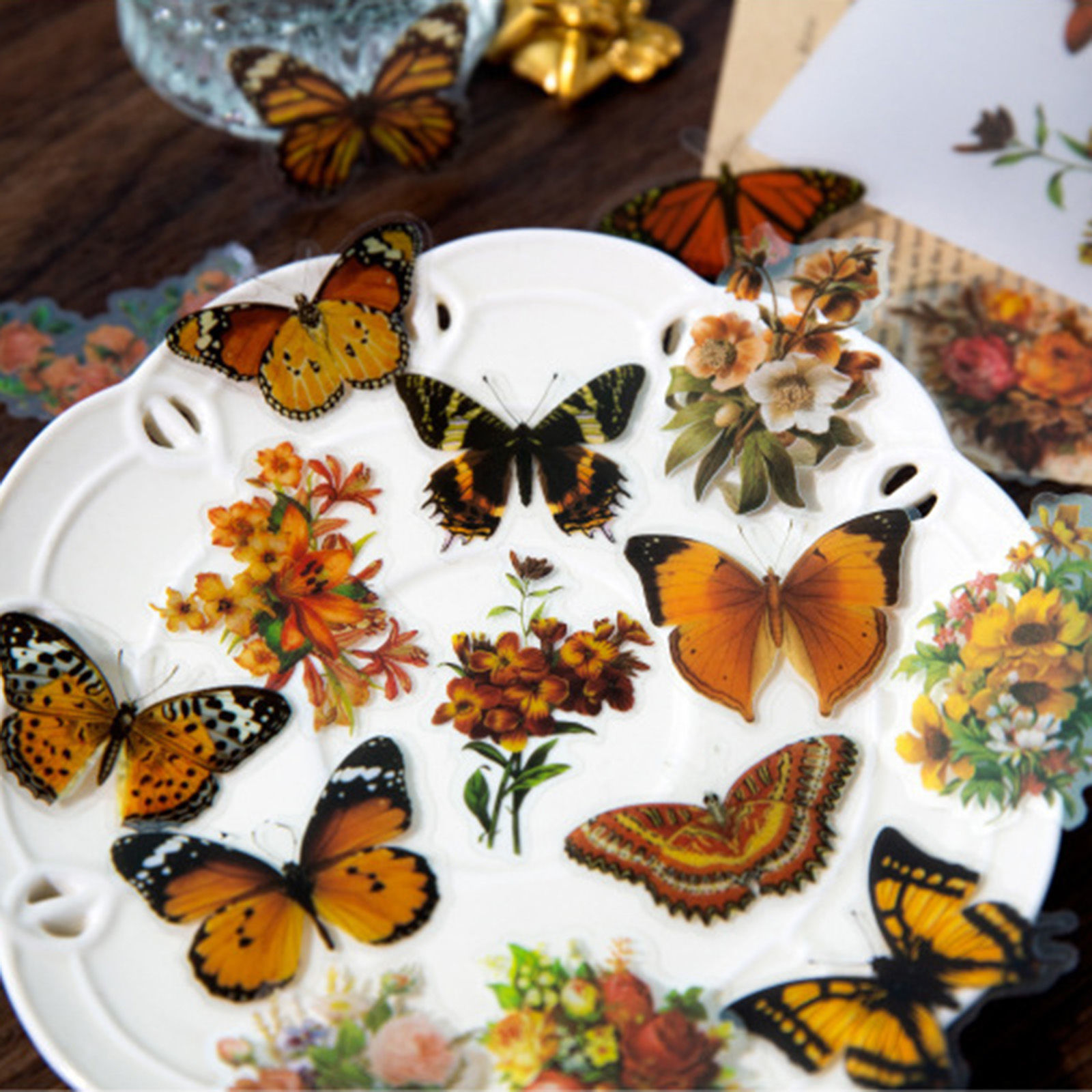 Imagen de PET Insecto DIY Pegatinas Multicolor Mariposa Flor 6cm x 4cm, 1 Juego ( 40 Unidades/Juego)