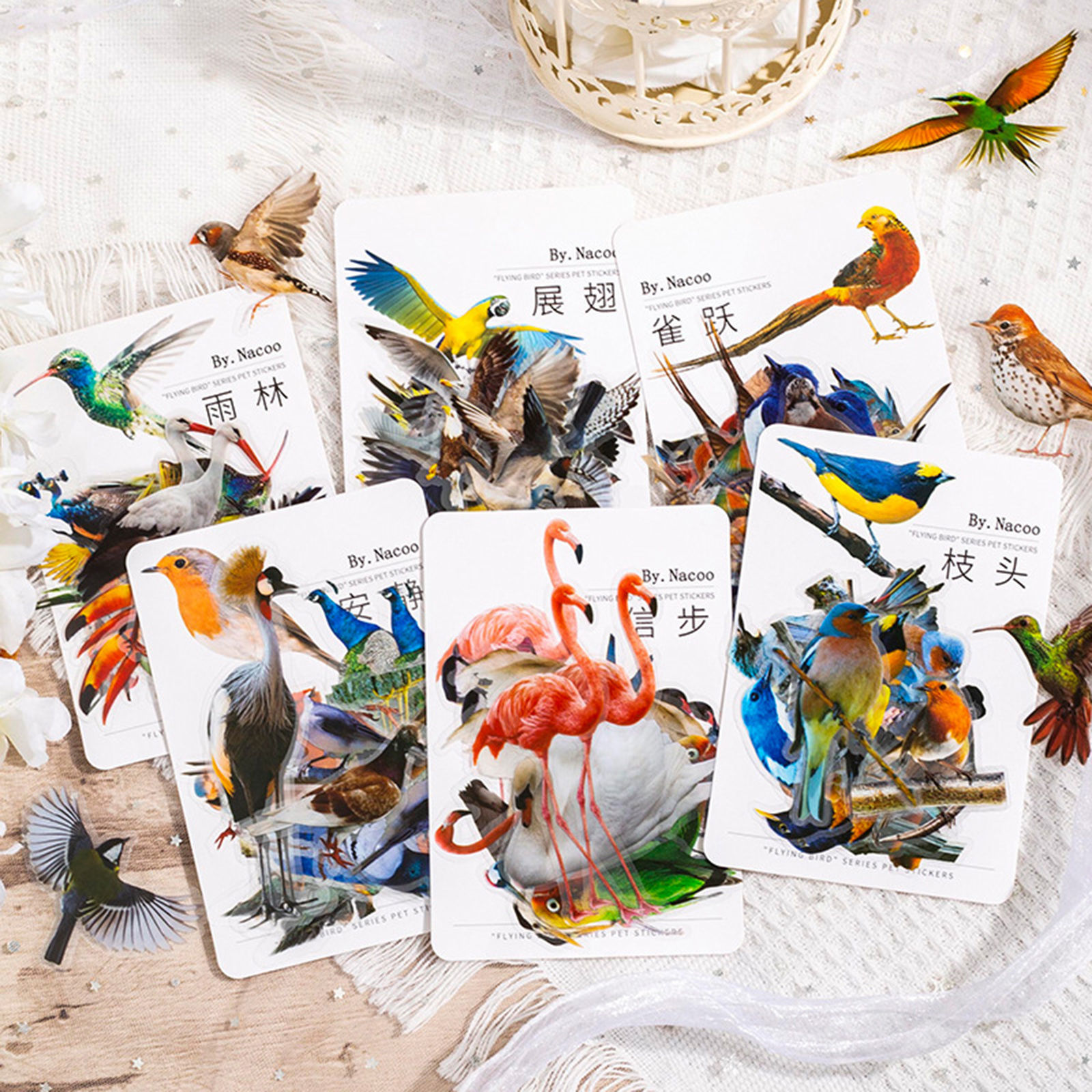 Immagine di PET DIY Decorazione Di Scrapbook Adesivi Multicolore Uccello 10cm x 5cm, 1 Serie ( 30 Pz/Serie)